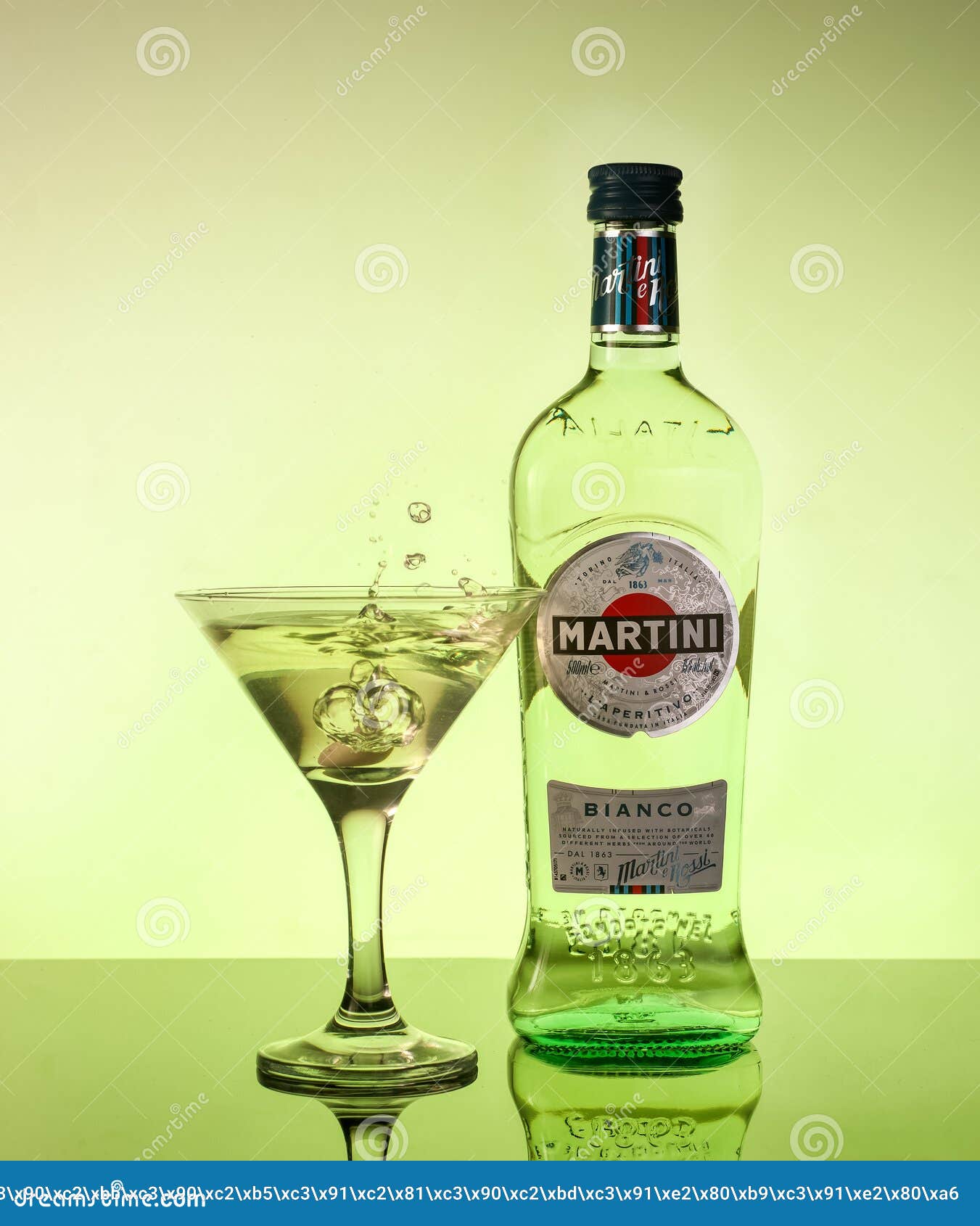 Martini Bianco. a Bottle of Vermouth Martini with Glass of Close-up Logo a Colored Martini is a Brand of Italian Editorial Image - Image of logo, object: