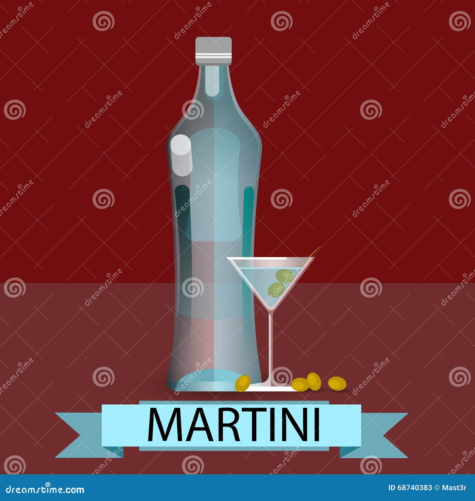 Martini Bottle Glass Olive Alcohol Drink Icon Flat Stock Illustration
