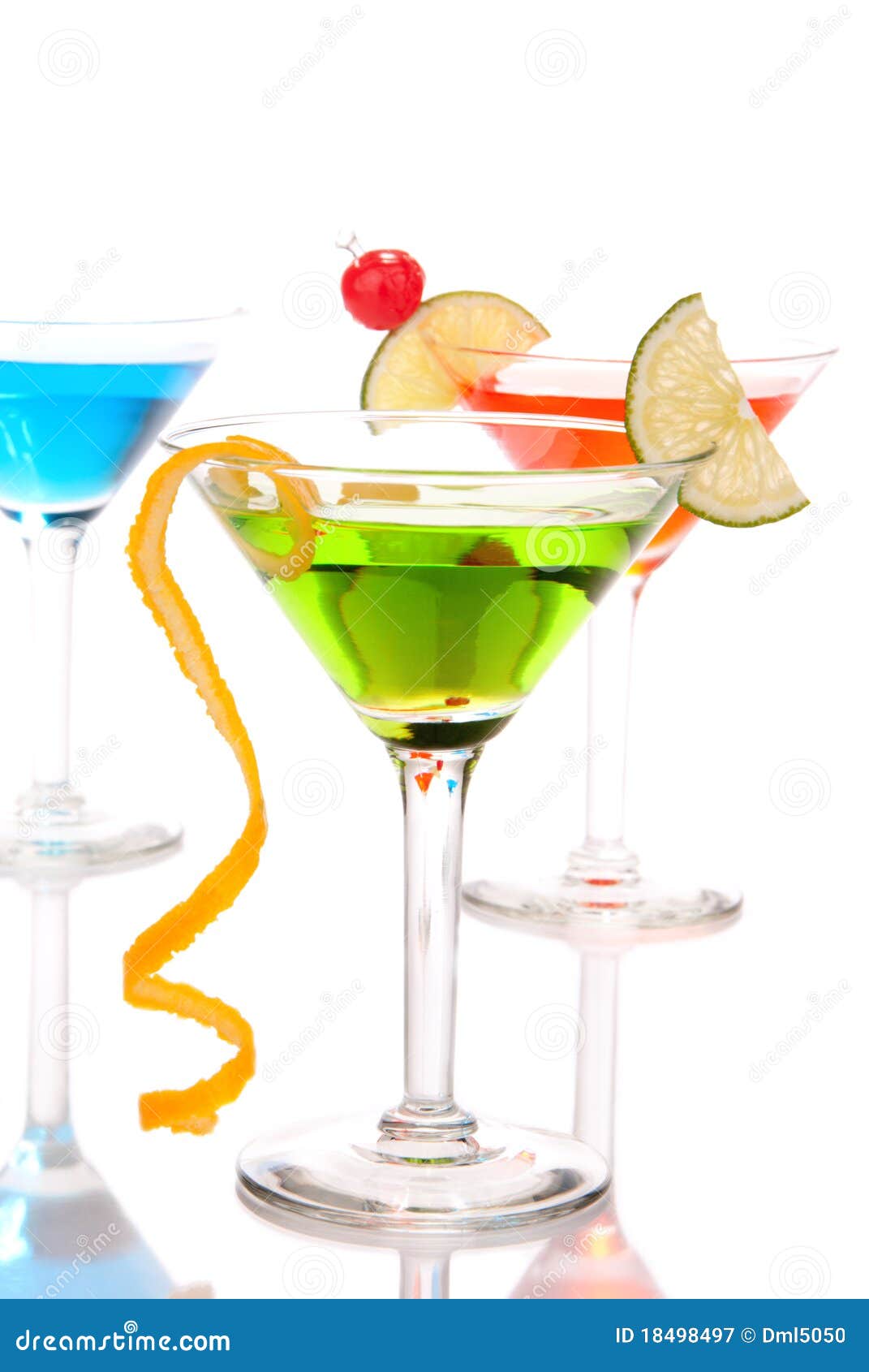 Martini Cocktails Drinks Green Blue and Red Stock Image Image of