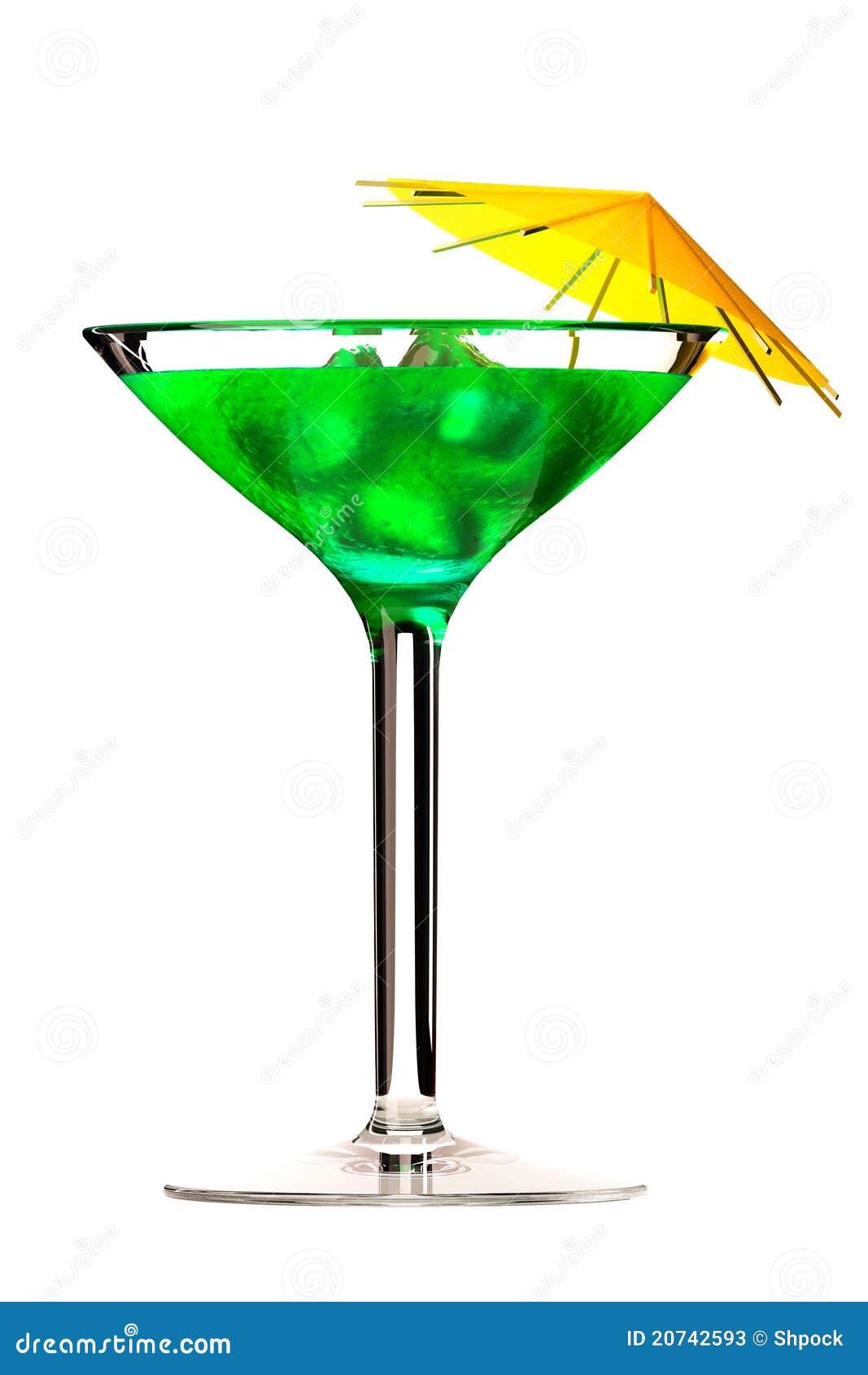 Martini Glass with Green Coctail Isolated on White Stock Illustration