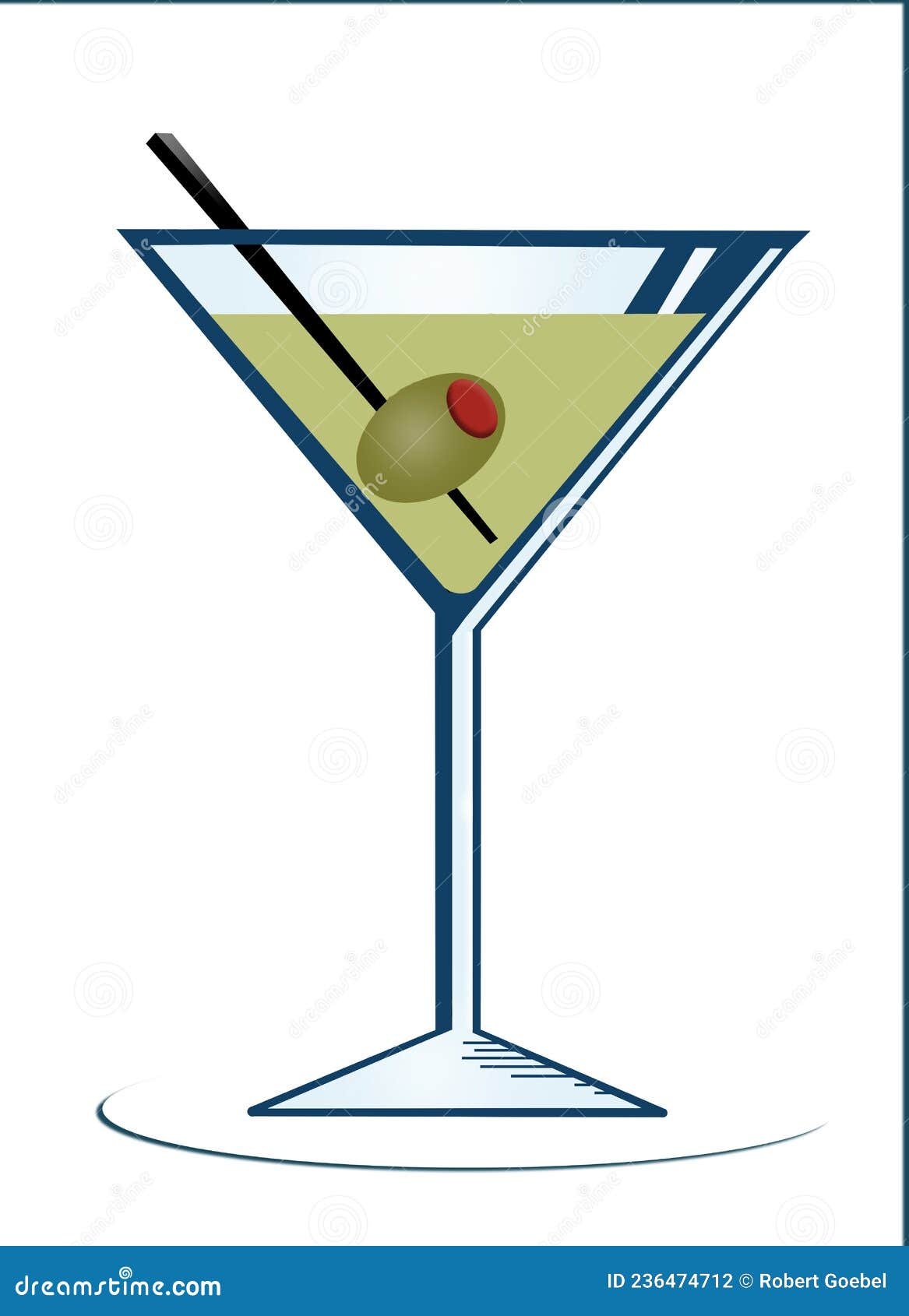 Martini Glass with Liquor, Olive and Swizzle Stick Stock Illustration ...