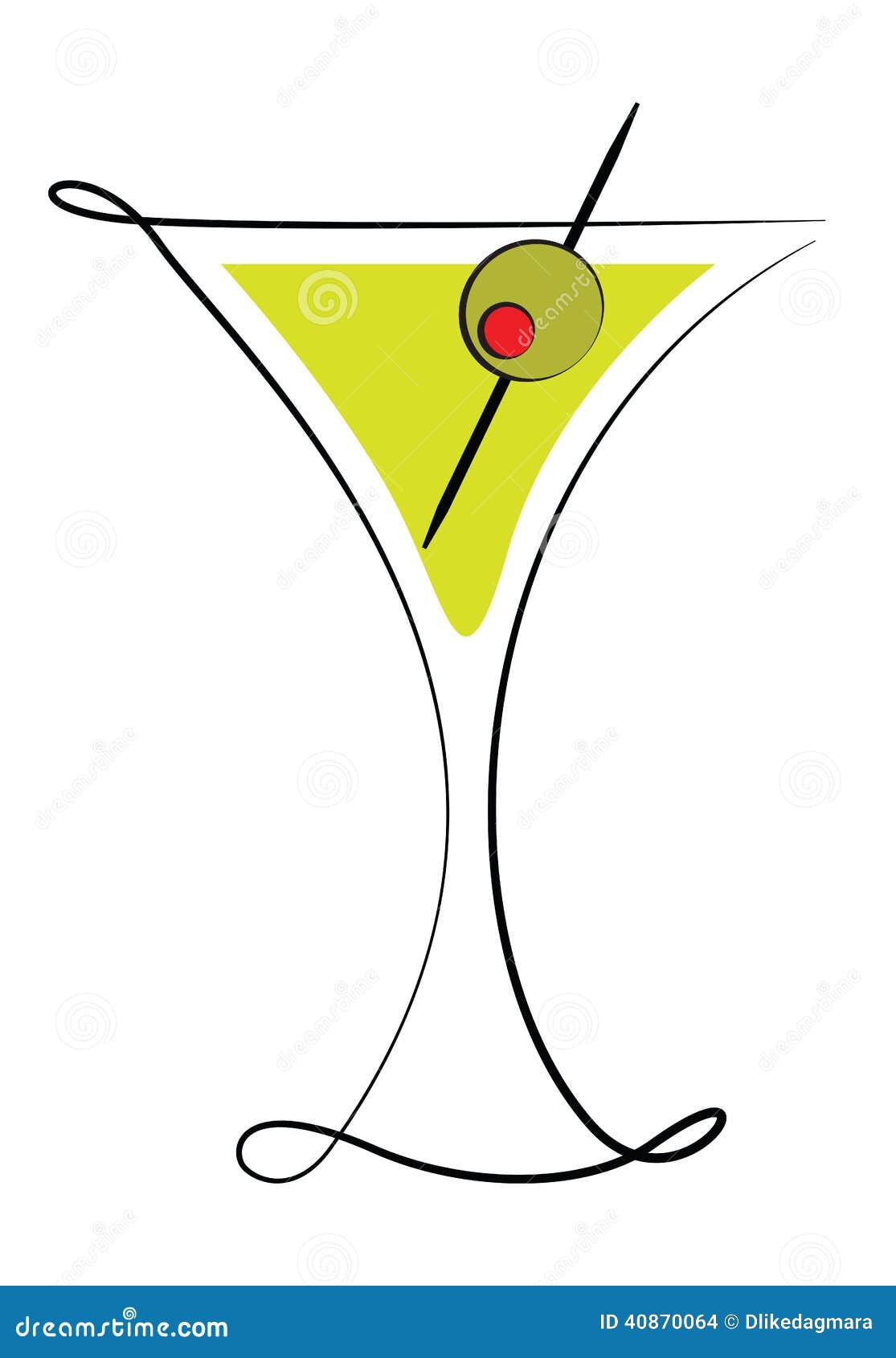 Martini Glass with Olive stock illustration. Illustration of decorative