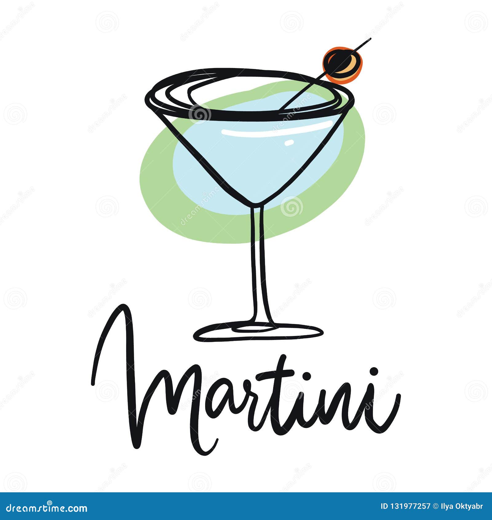 Martini Glass With Olive. Hand Drawn Vector Illustration Stock