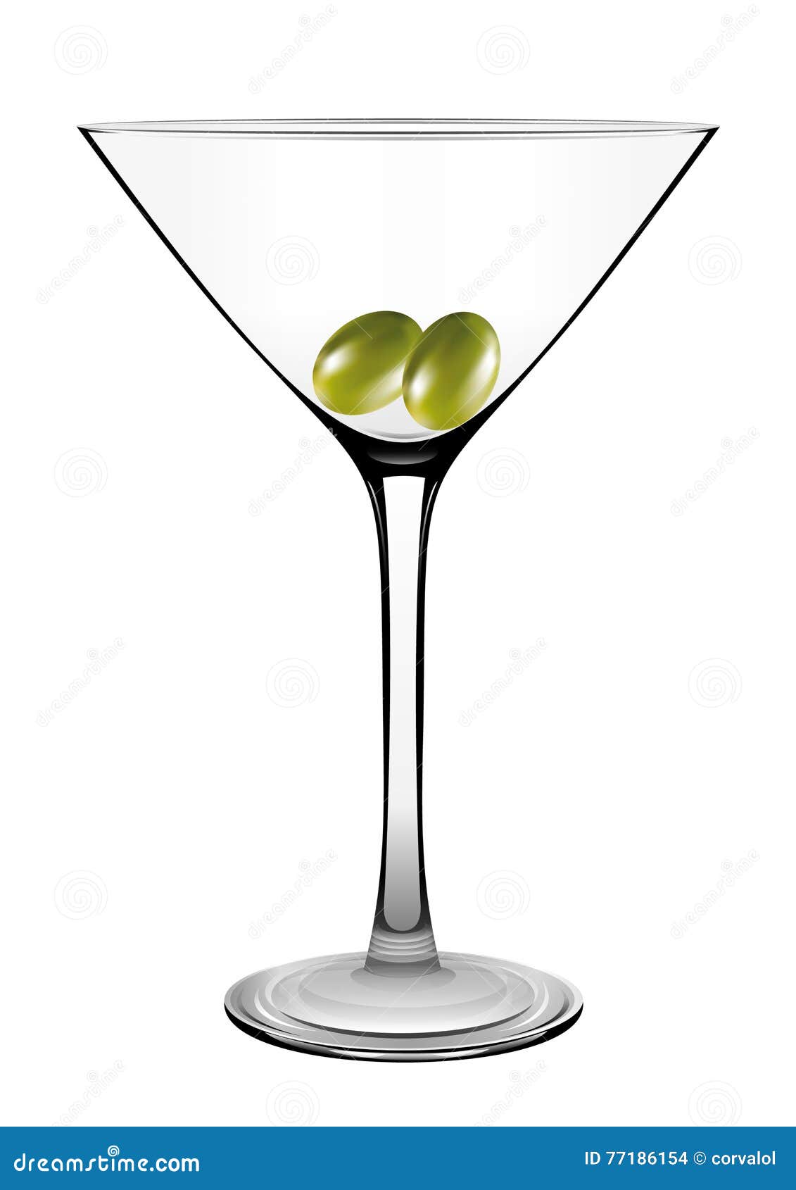 Martini Glass with Olive on White. Vector. Stock Illustration