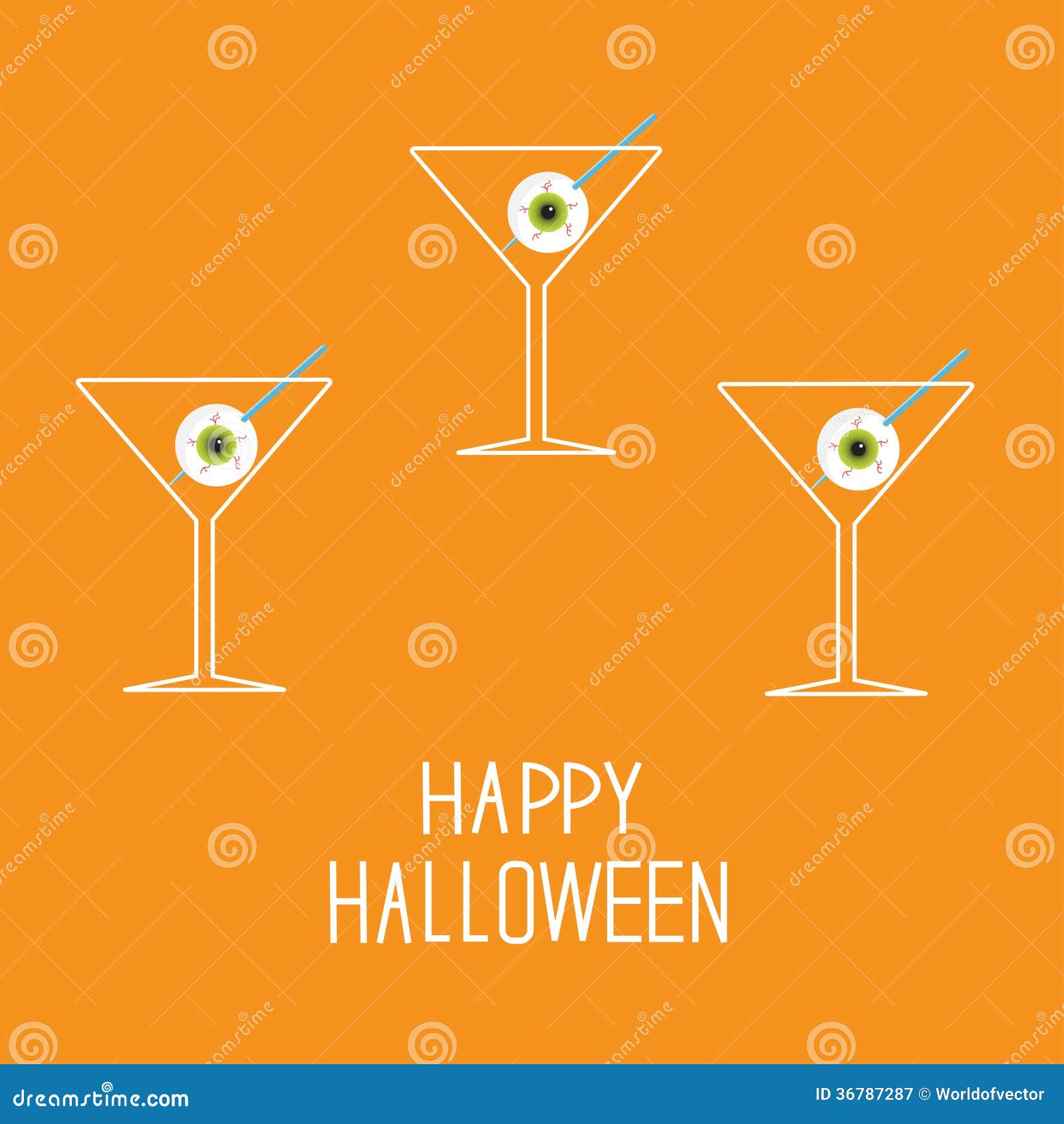 Martini met oogappels wordt geplaatst die. Gelukkige Halloween-kaart. Vectorillustratie