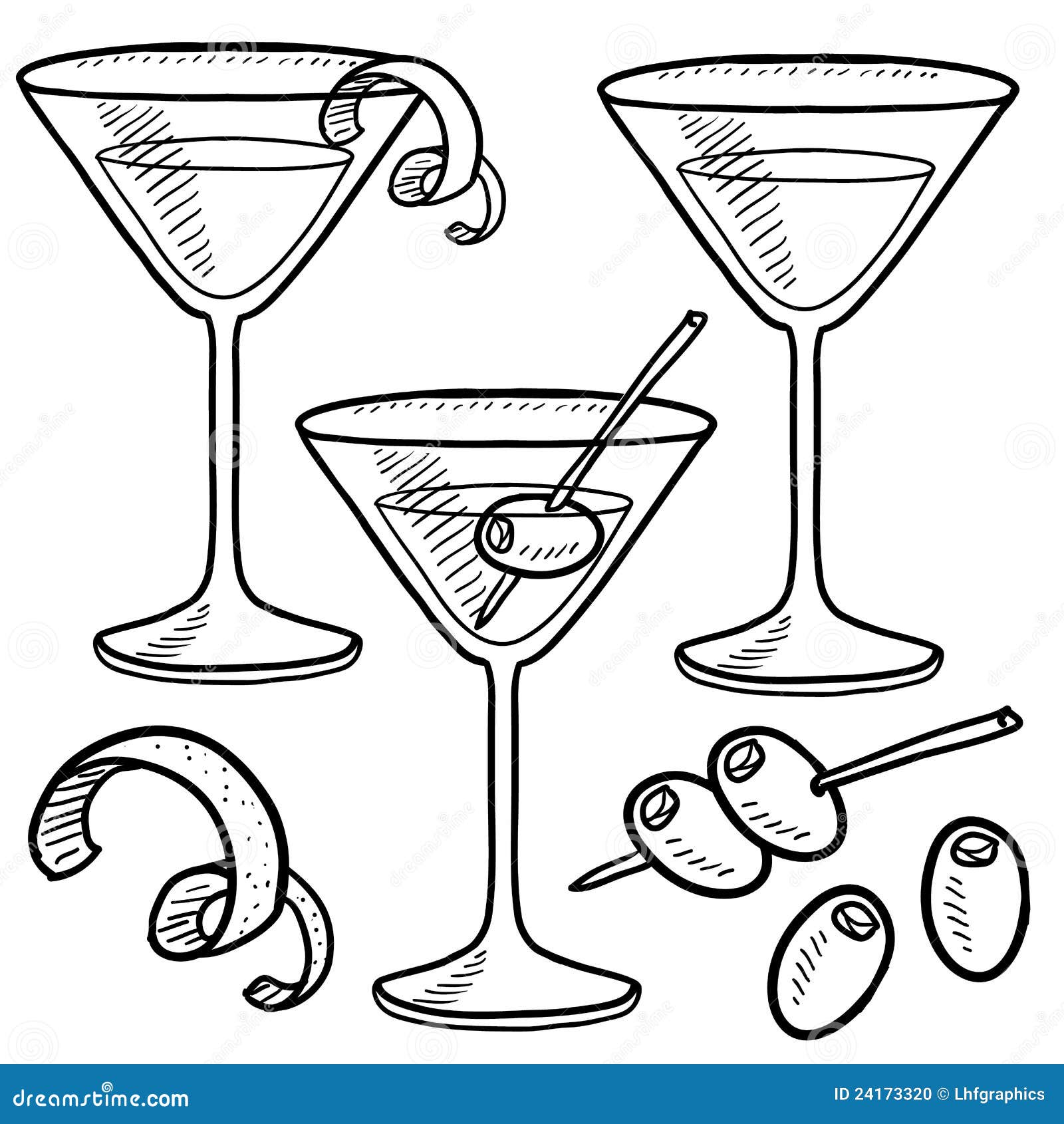 Martini set sketch stock vector. Illustration of restaurant 24173320