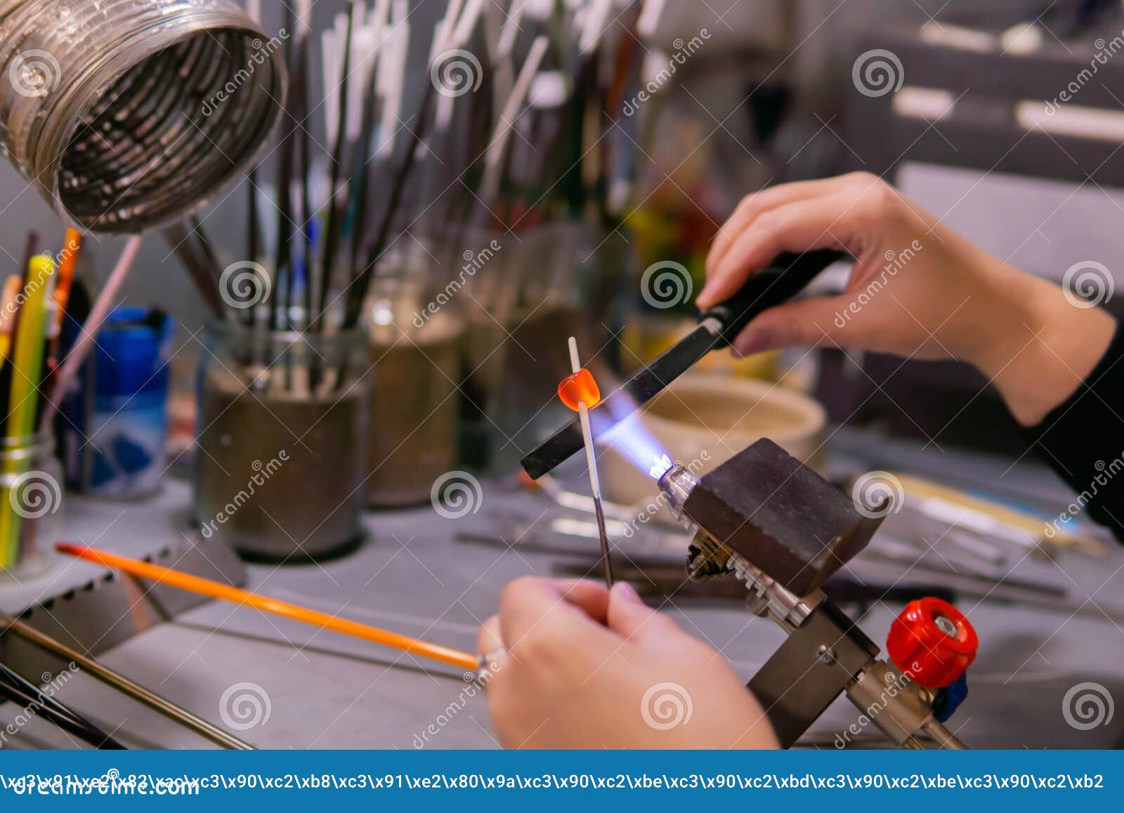 Marvering Manual Glass Bead Manufacturing Step Stock Image Image of