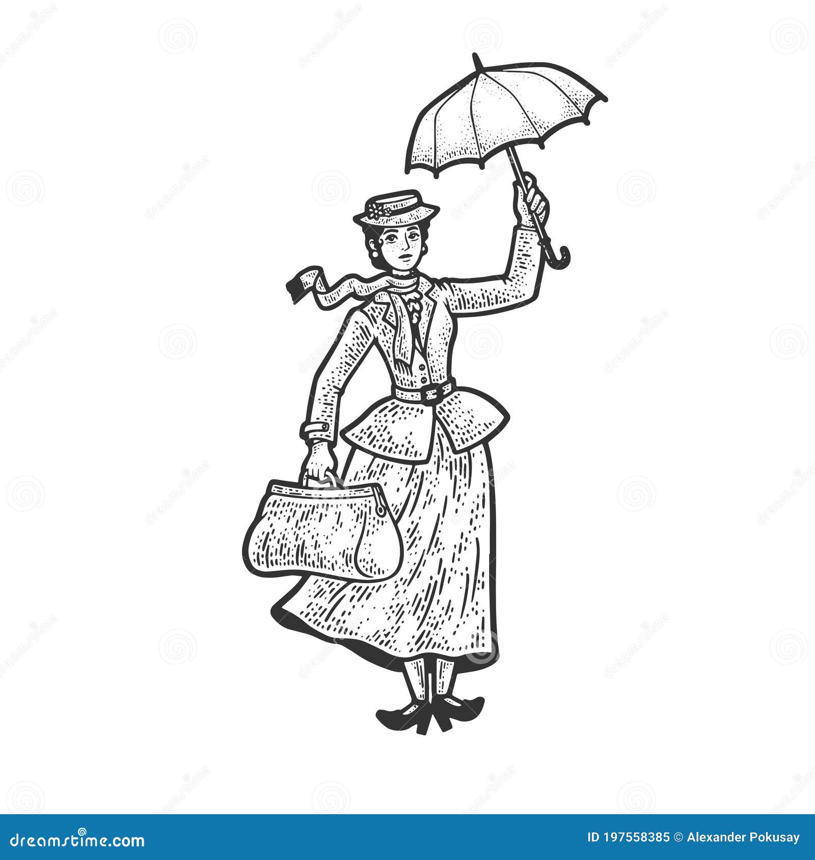 Mary Poppins Sketch Vector Illustration Stock Vector  Illustration of  handmade retro 197558385