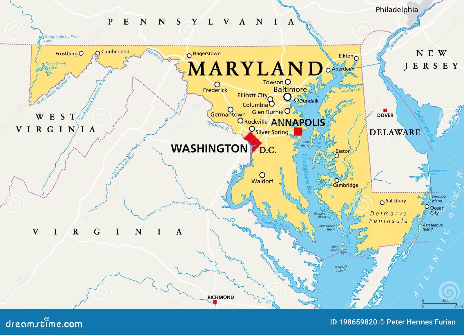 maryland-md-political-map-old-line-state-free-state-stock-vector