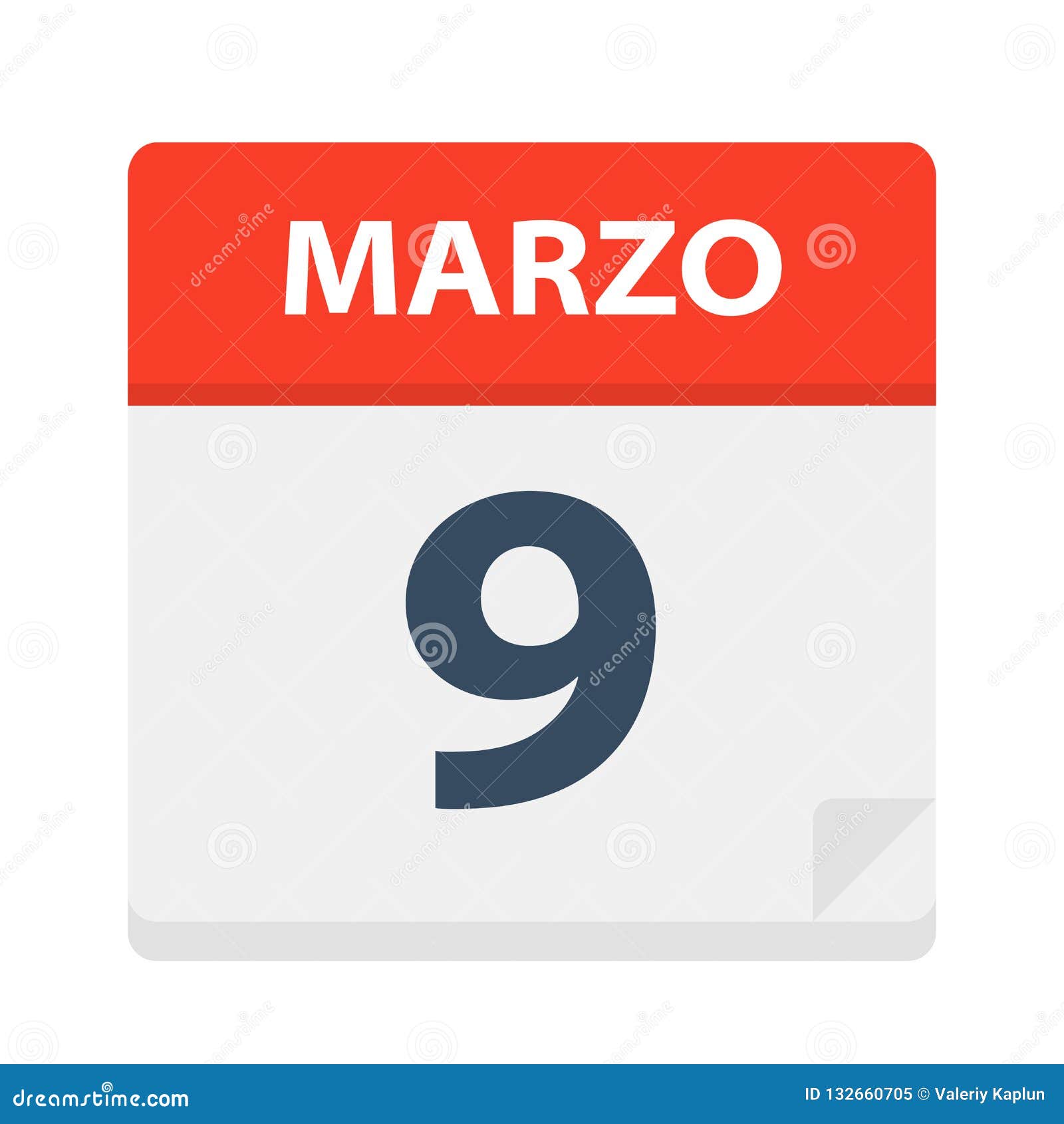 marzo 9 - calendar icon - march 9.   of spanish calendar leaf
