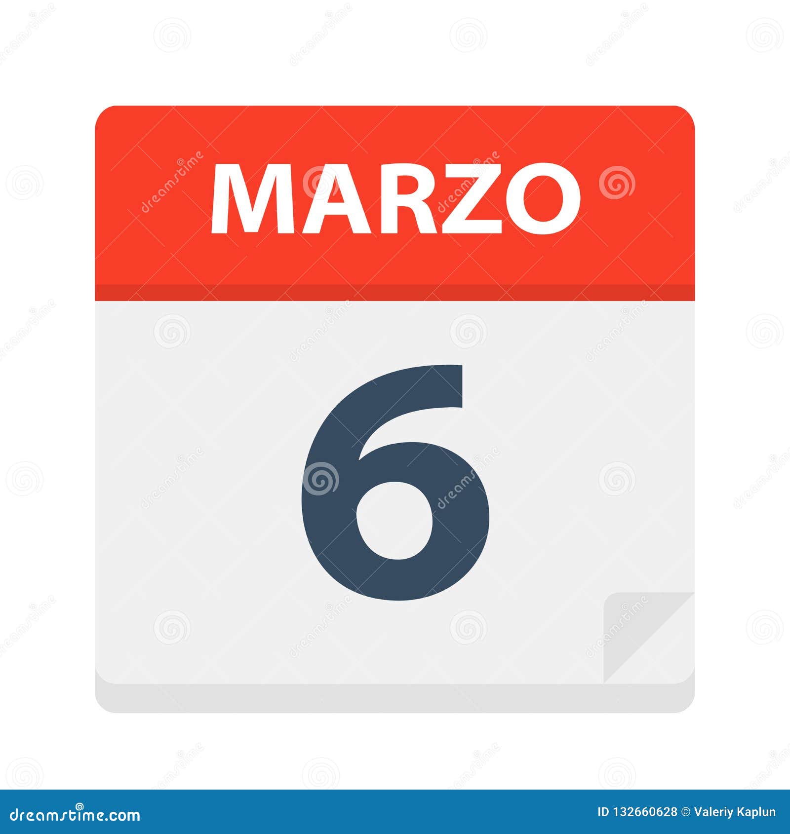 marzo 6 - calendar icon - march 6.   of spanish calendar leaf