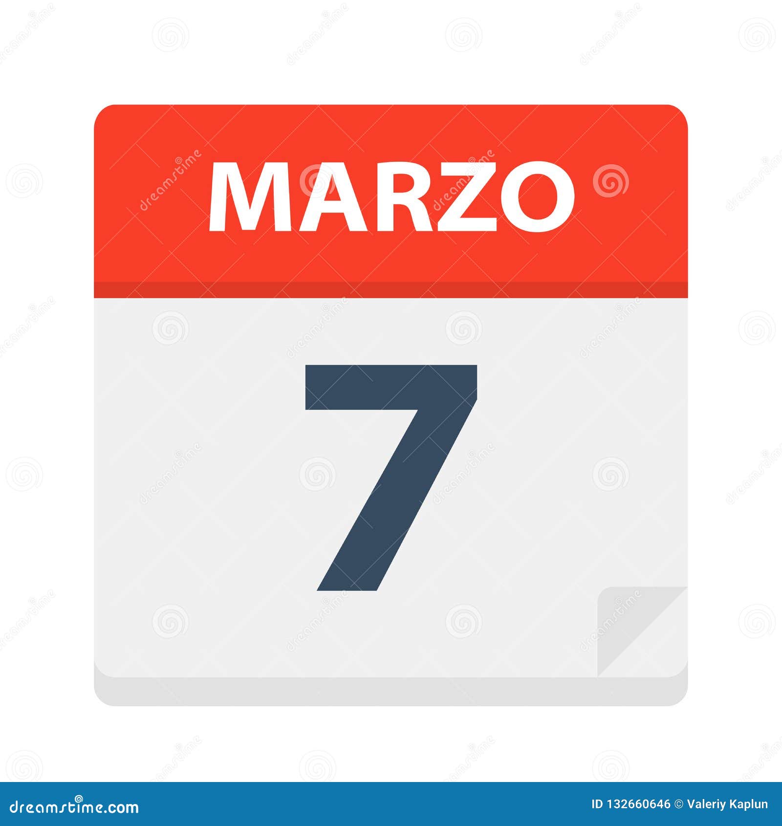 marzo 7 - calendar icon - march 7.   of spanish calendar leaf