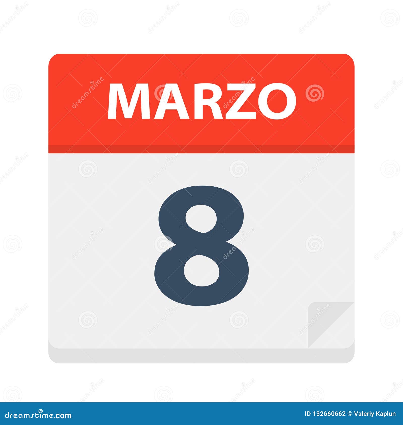 marzo 8 - calendar icon - march 8.   of spanish calendar leaf