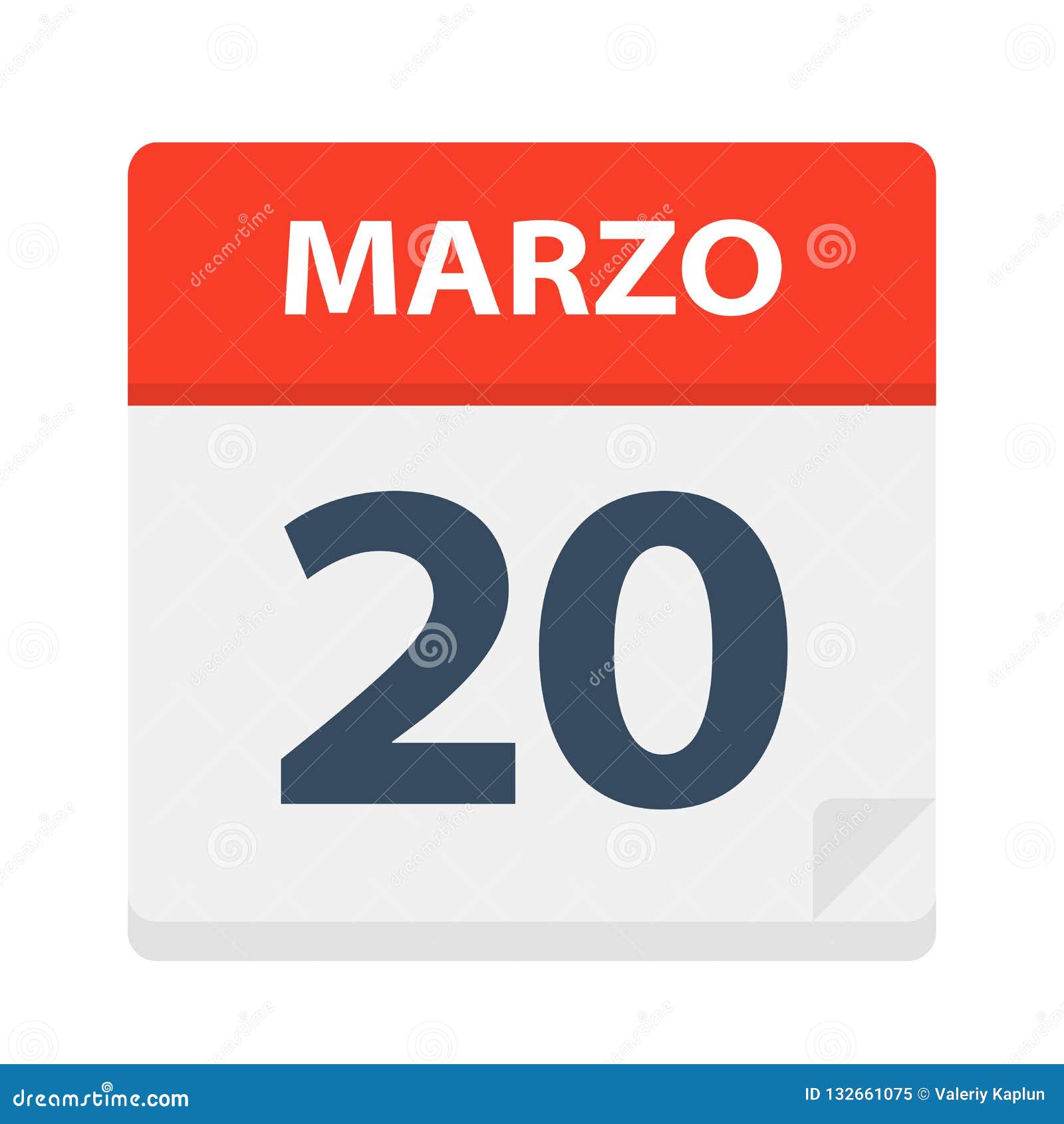 marzo 20 - calendar icon - march 20.   of spanish calendar leaf