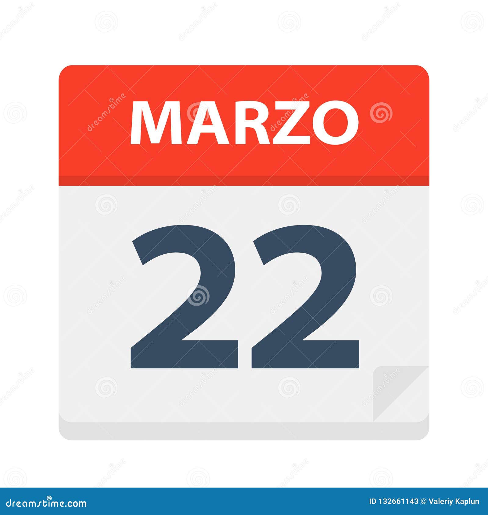 marzo 22 - calendar icon - march 22.   of spanish calendar leaf