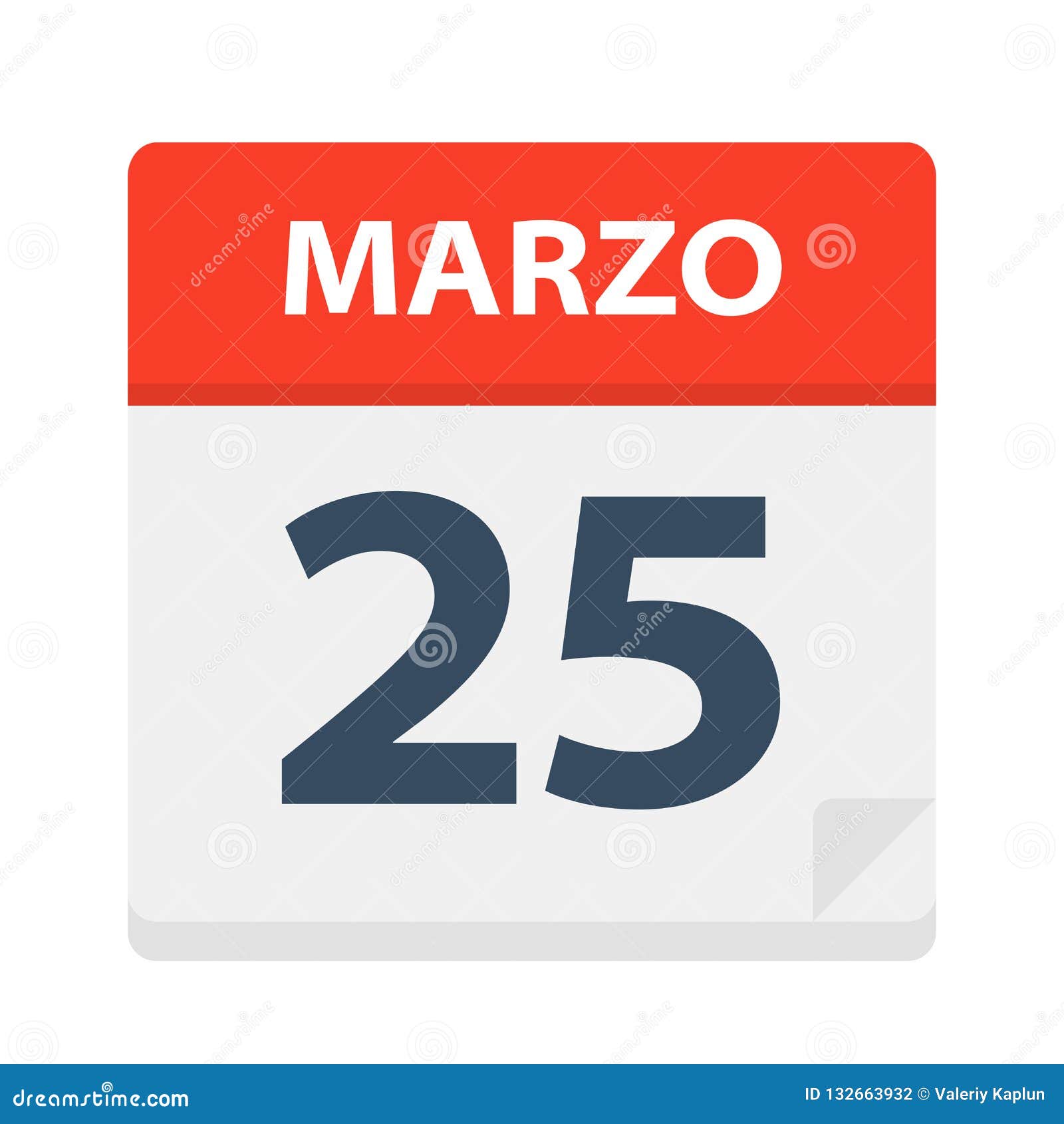 marzo 25 - calendar icon - march 25.   of spanish calendar leaf