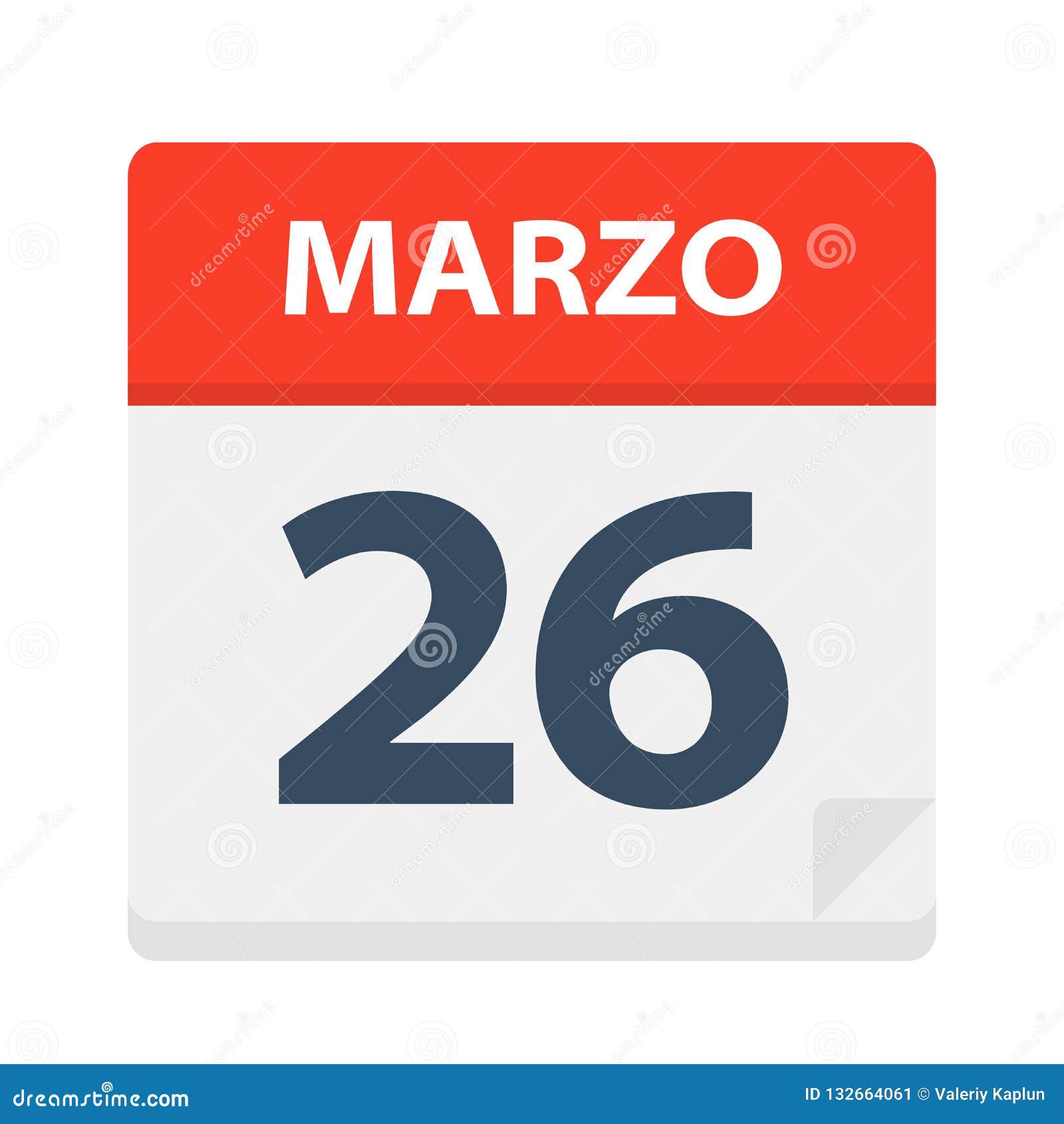 marzo 26 - calendar icon - march 26.   of spanish calendar leaf