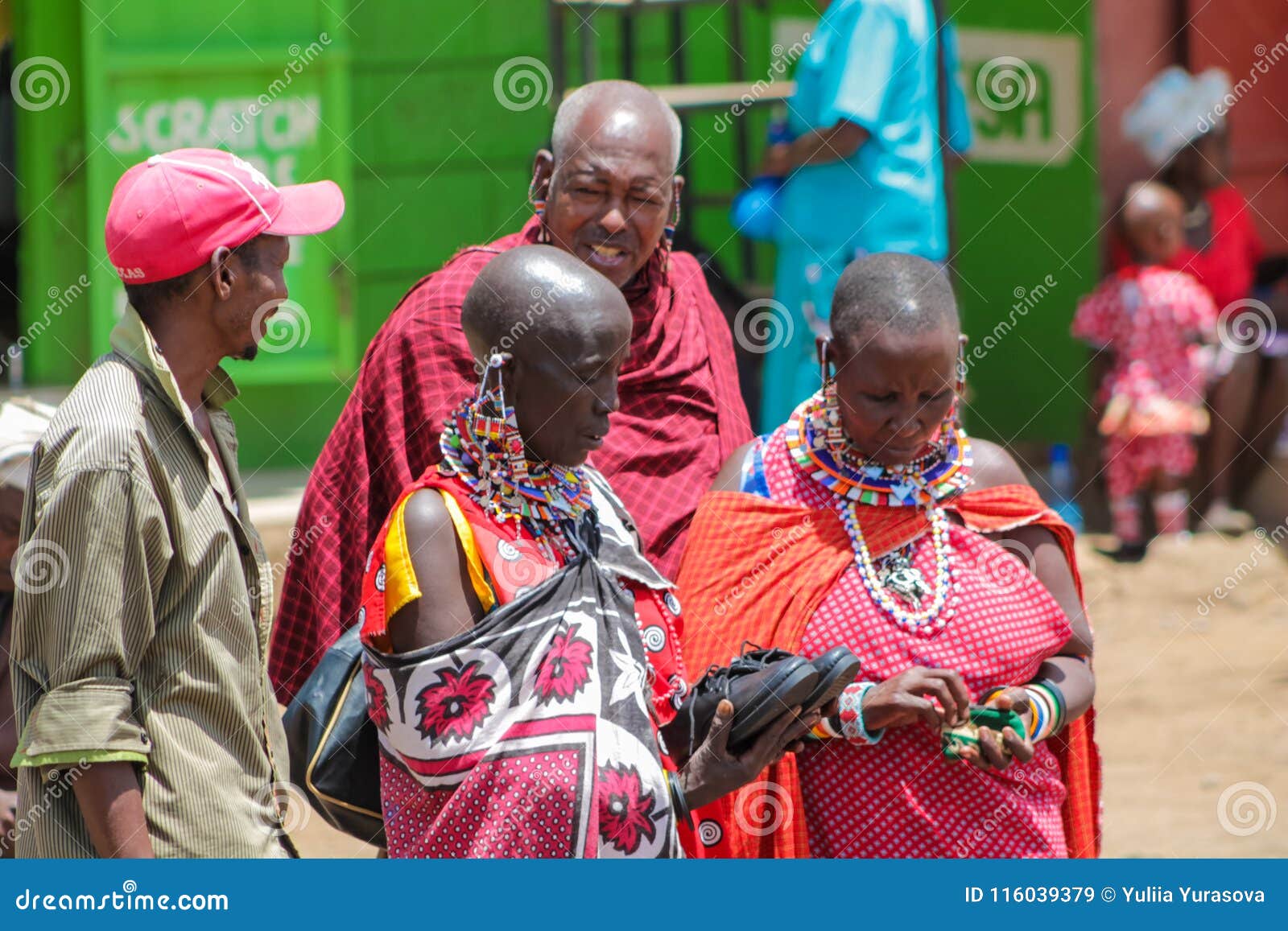 Masai Tribe Traditional Dressed People in African Street Market ...