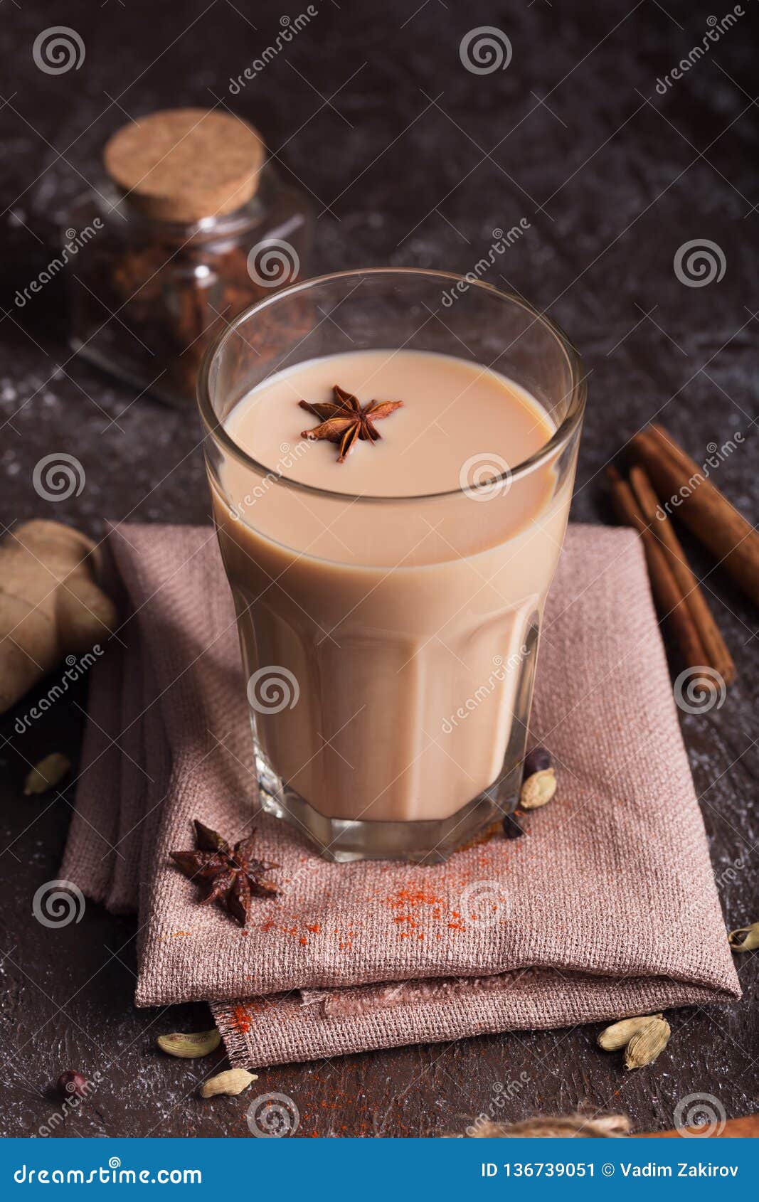 Masala Chai Tea on the Dark Background. Hot Indian Beverage with Spices ...