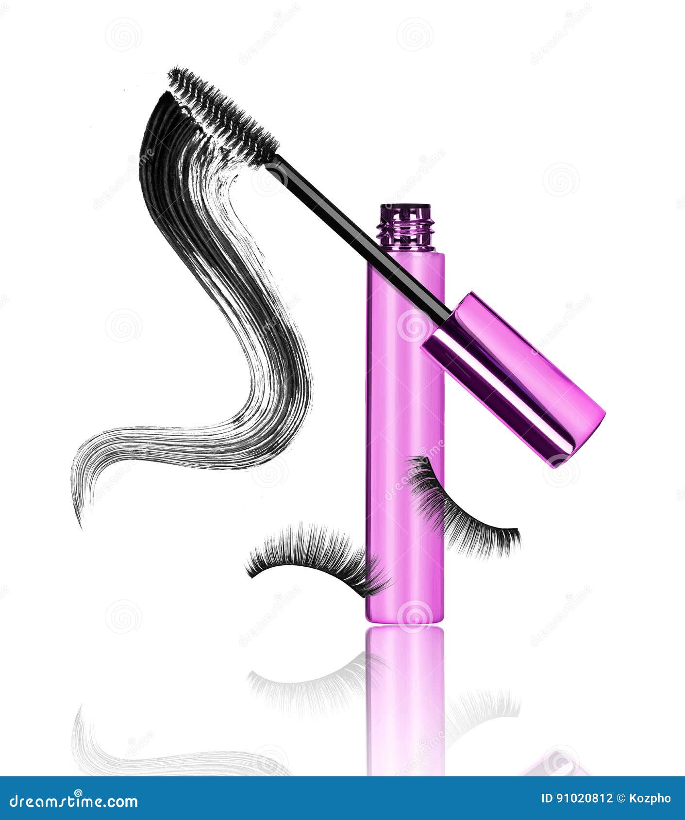 Mascara, Wand Applicator With Black Stroke And False Eyelashes Stock Photo Image of applicator