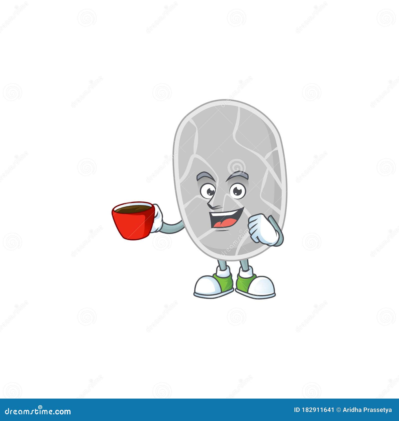 a mascot  character of nitrospirae drinking a cup of coffee