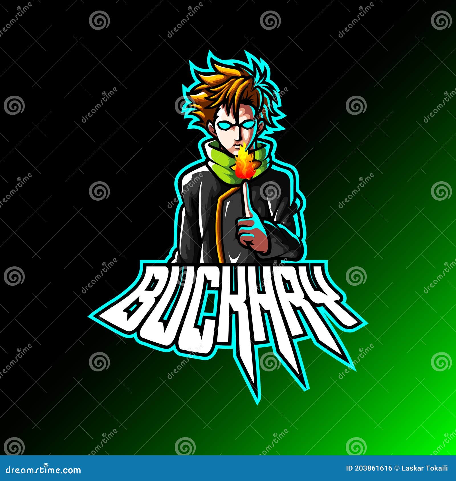 Mascot Esport Character Logo Gaming Grey Jacket Costume Ninja Modern with  Fire. Logo Gaming for Team Squad Stock Vector - Illustration of pile,  happy: 203861616