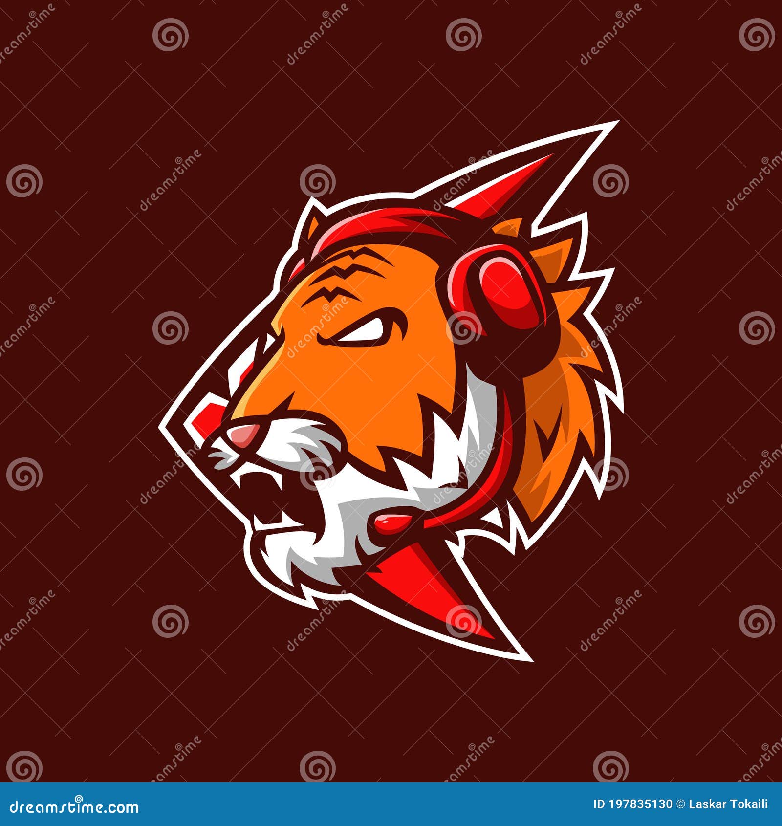 Mascot Logo Tiger Head Esport with Emblem and Headphone in Brown Background  Stock Vector - Illustration of crown, background: 197835130