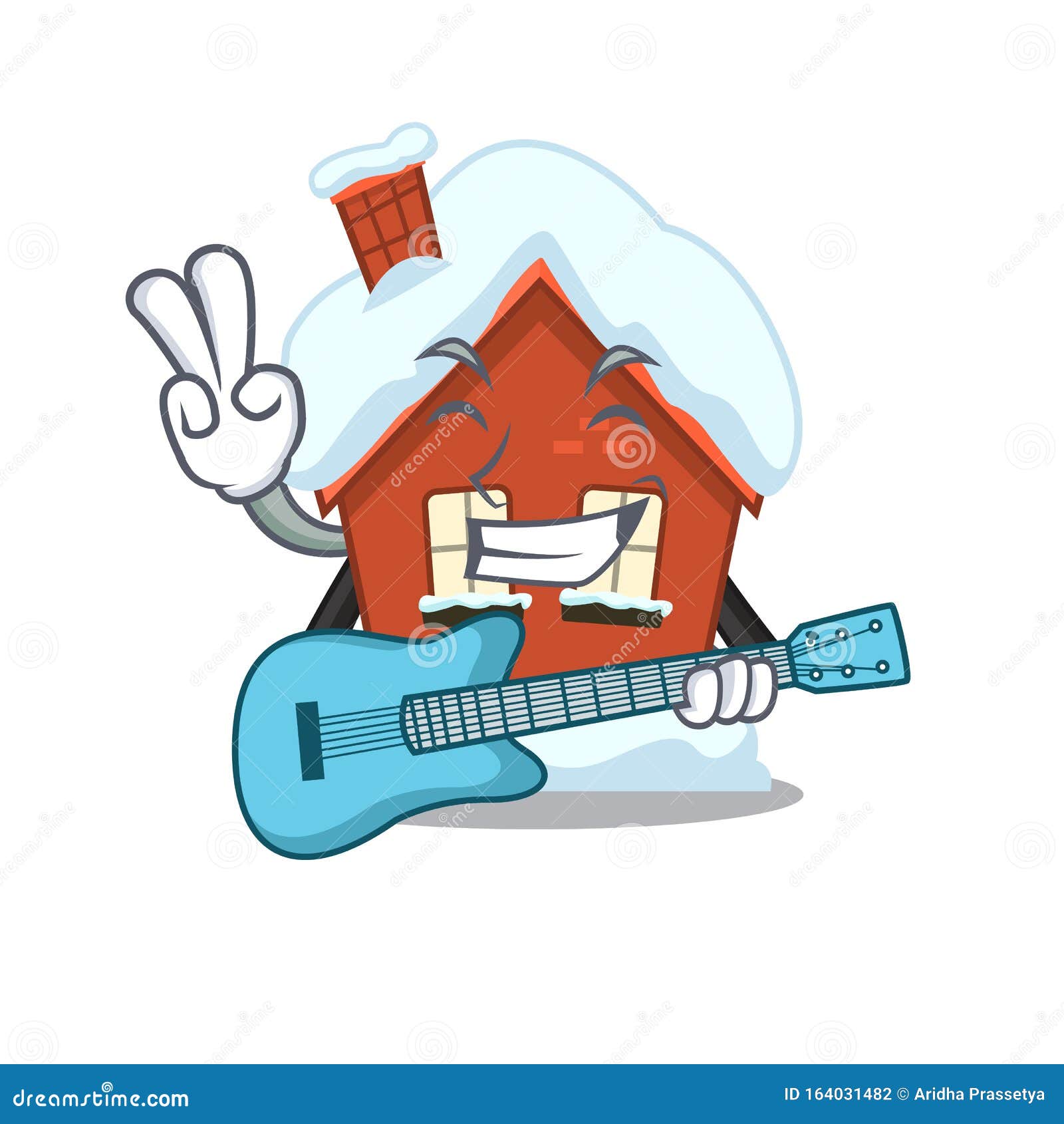 Download Mascot Winter House A Cartoon Isolated With Guitar Stock ...