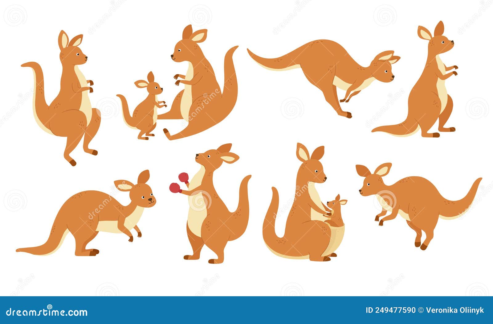 Mascota Canguro De Dibujos Animados. Canguros De Animales Australianos  Saltando En Diferentes Poses Vectoriales Ilustración del Vector -  Ilustración de fondo, cubo: 249477590