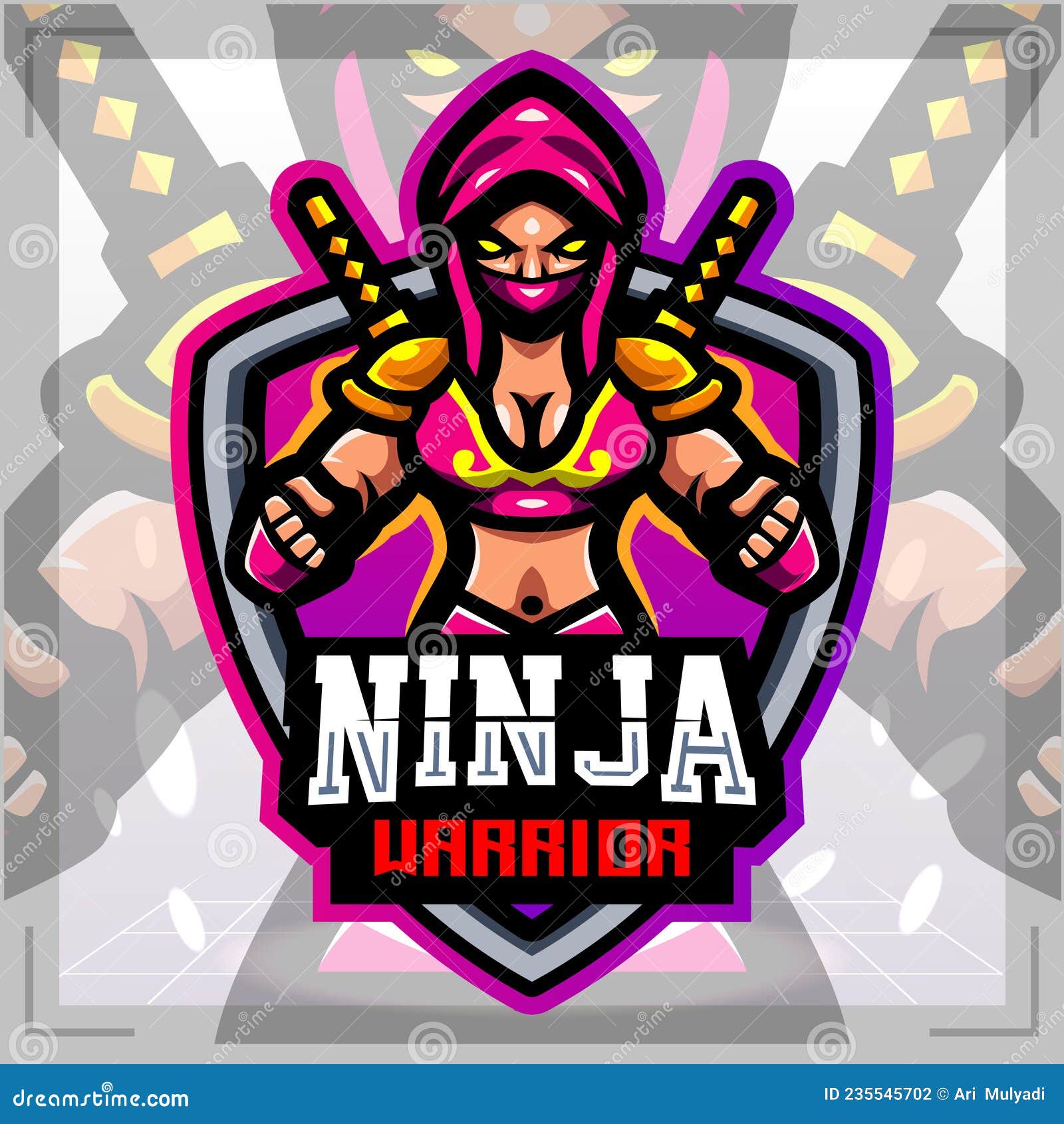 Mascote do logotipo ninja preto e branco design do logotipo ninja esport