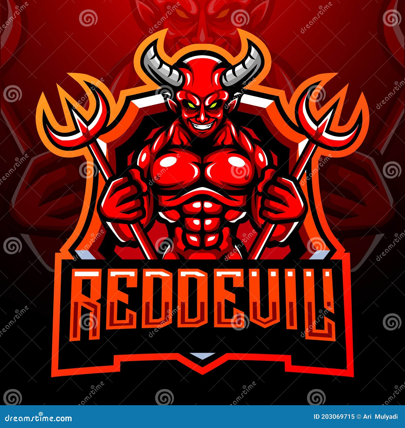 Design do diabo no logotipo do jogo de mascote de esports de estilo de  ilustração