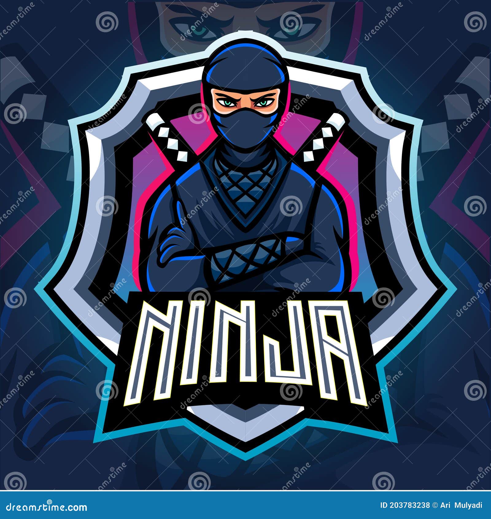 Mascote do logotipo ninja preto e branco design do logotipo ninja esport