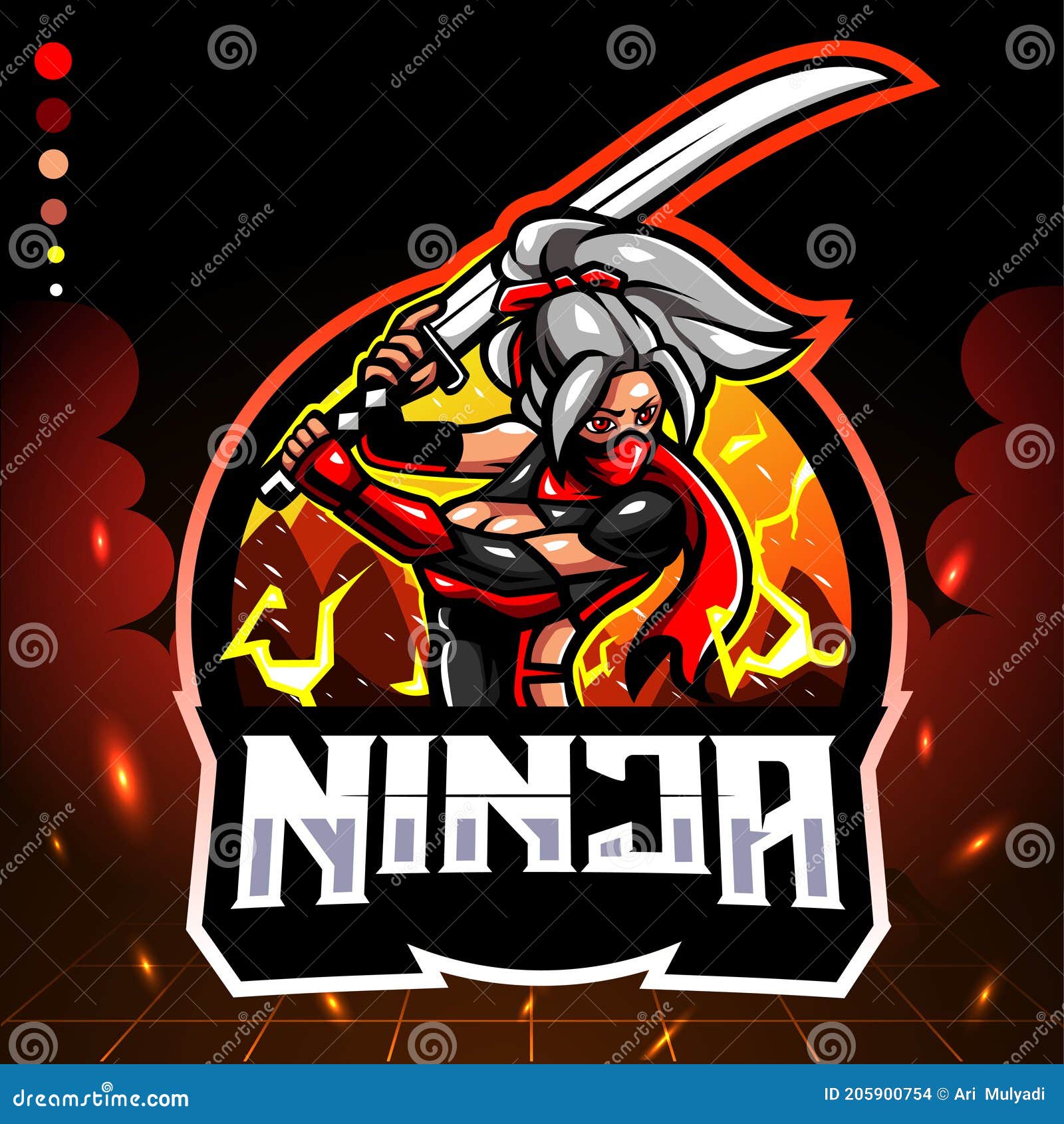 Mascote do logotipo ninja preto e branco design do logotipo ninja esport