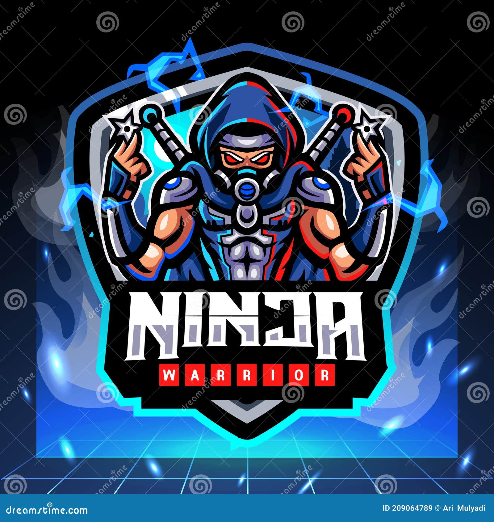 Vetor de mascote ninja de corpo inteiro para branding