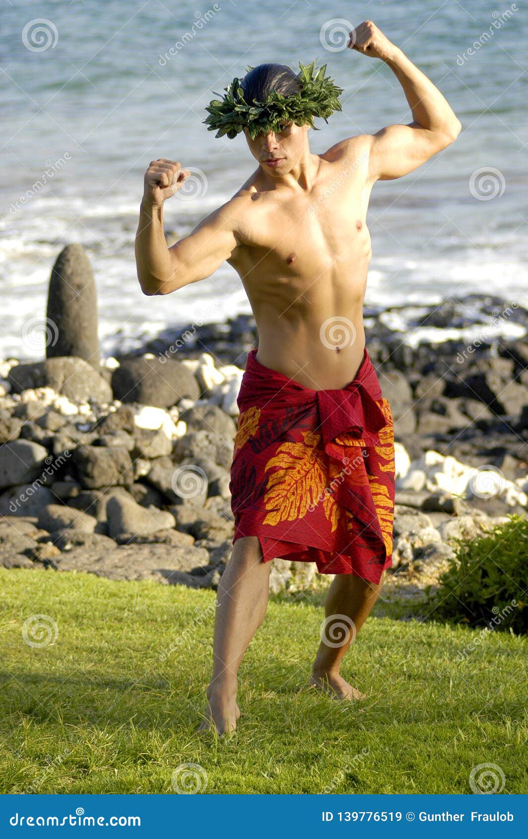 A Masculine Male Hula Dancer Exhibits His Manly Hula Style. Stock Image ...