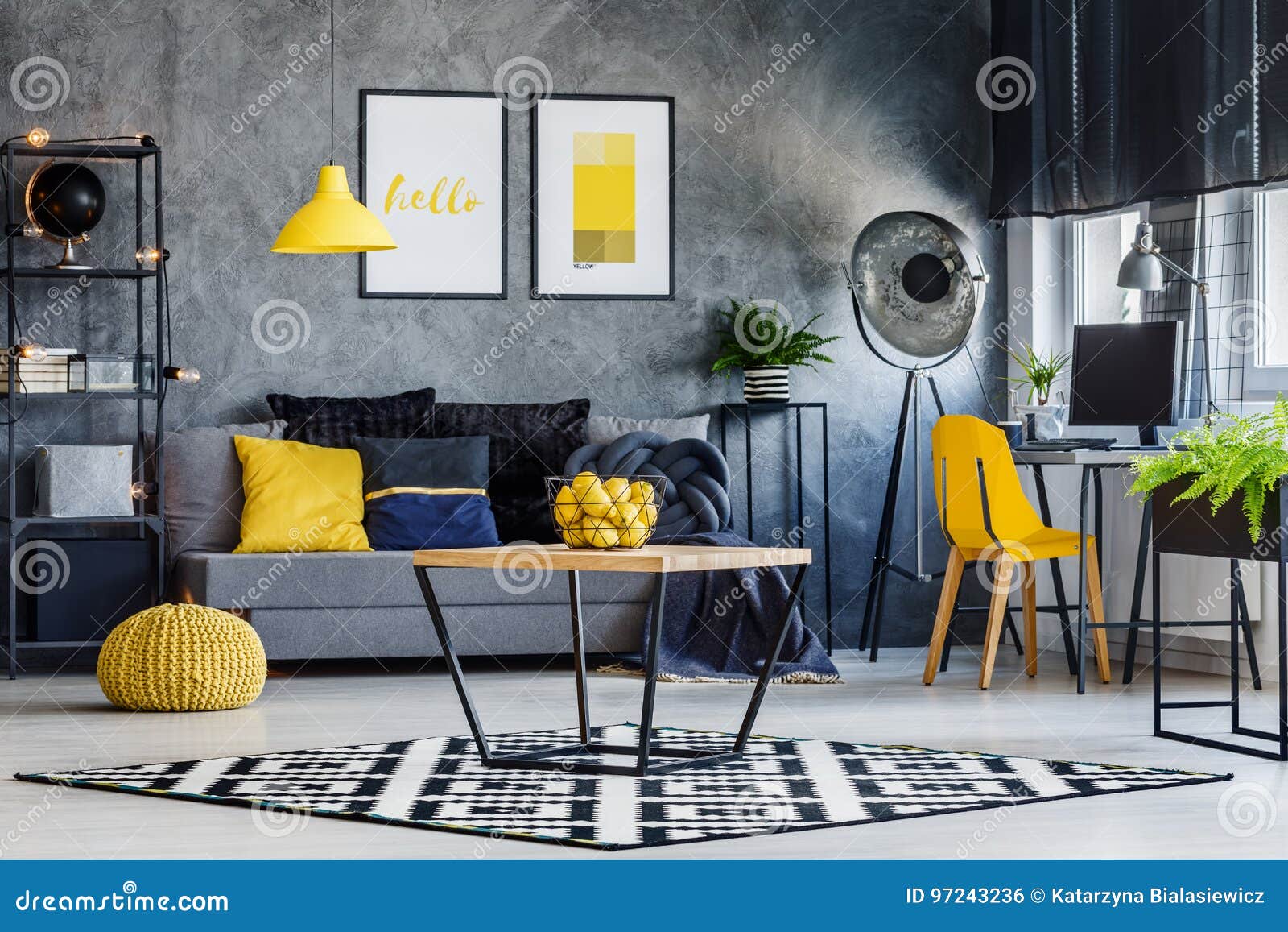 masculine room with yellow decor