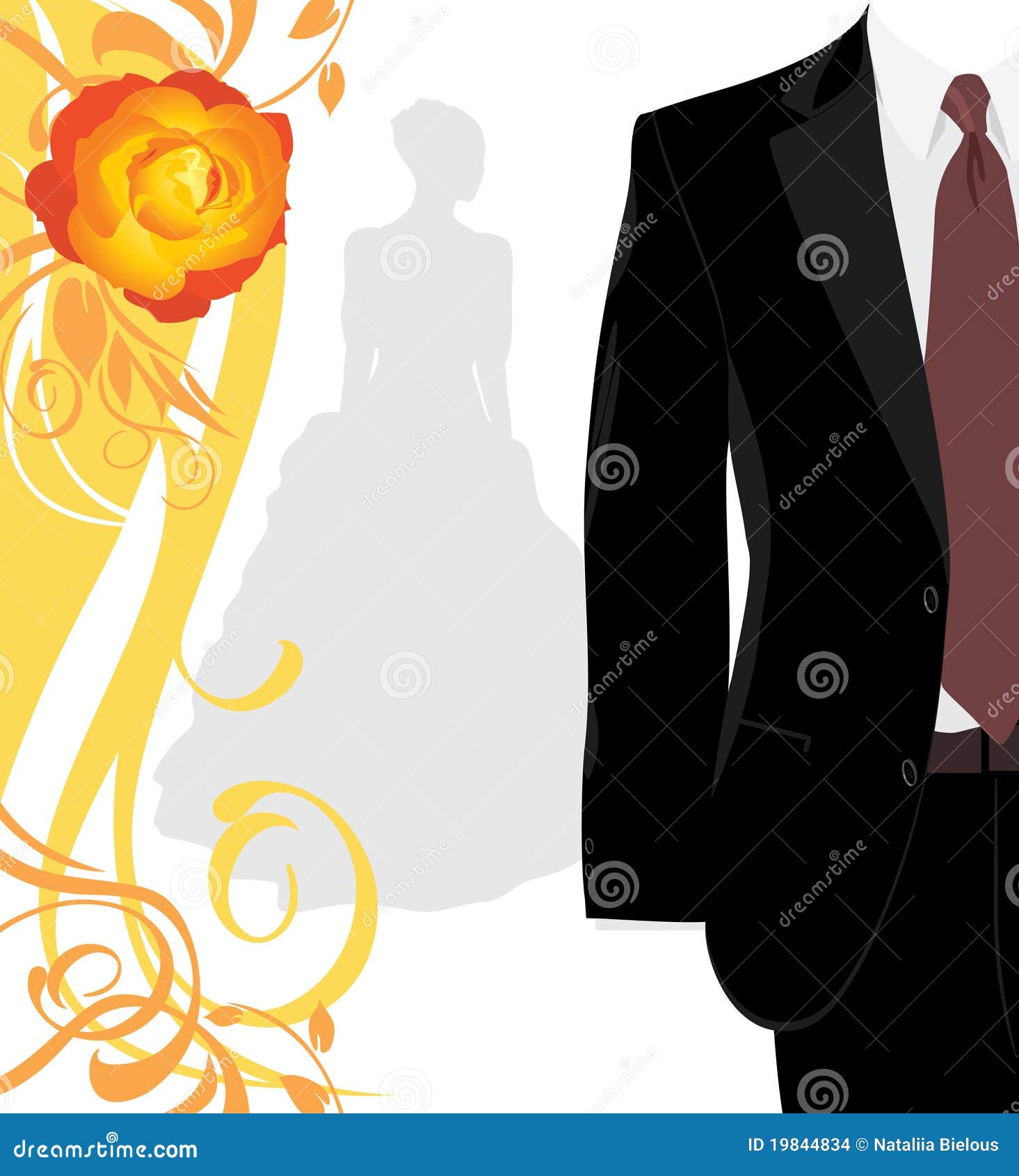 masculine suit and silhouette of fiancee