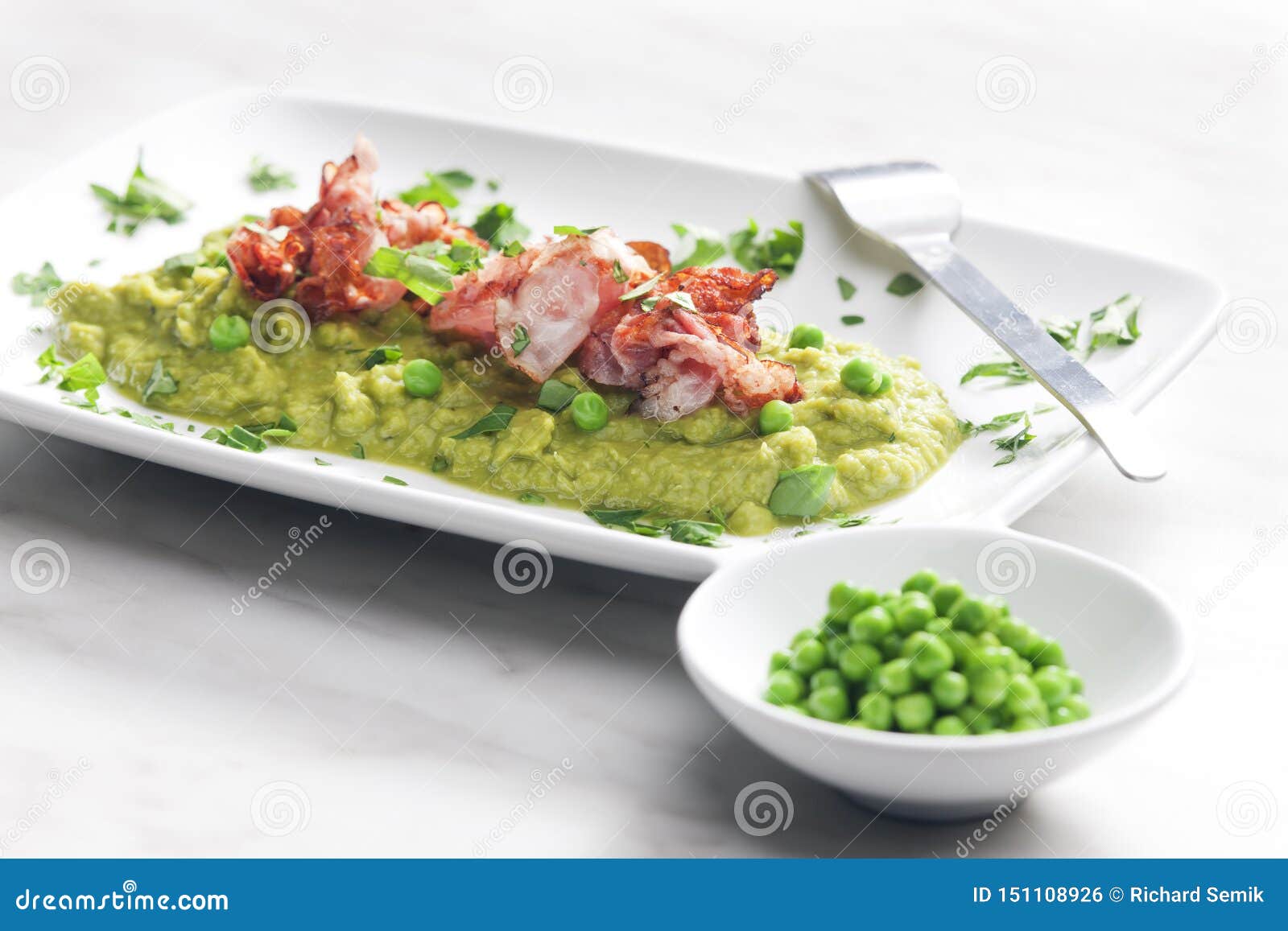 Mashed Peas with Fried Pancetta Stock Photo Image of food, nutrition
