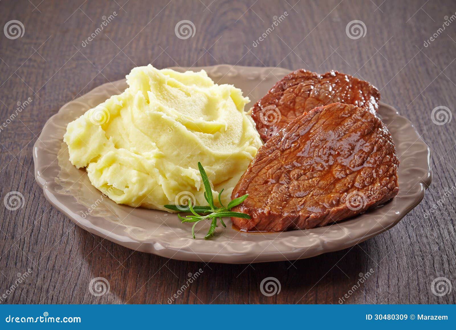 Mashed Potatoes and Beef Steak Stock Image - Image of cooked, roast