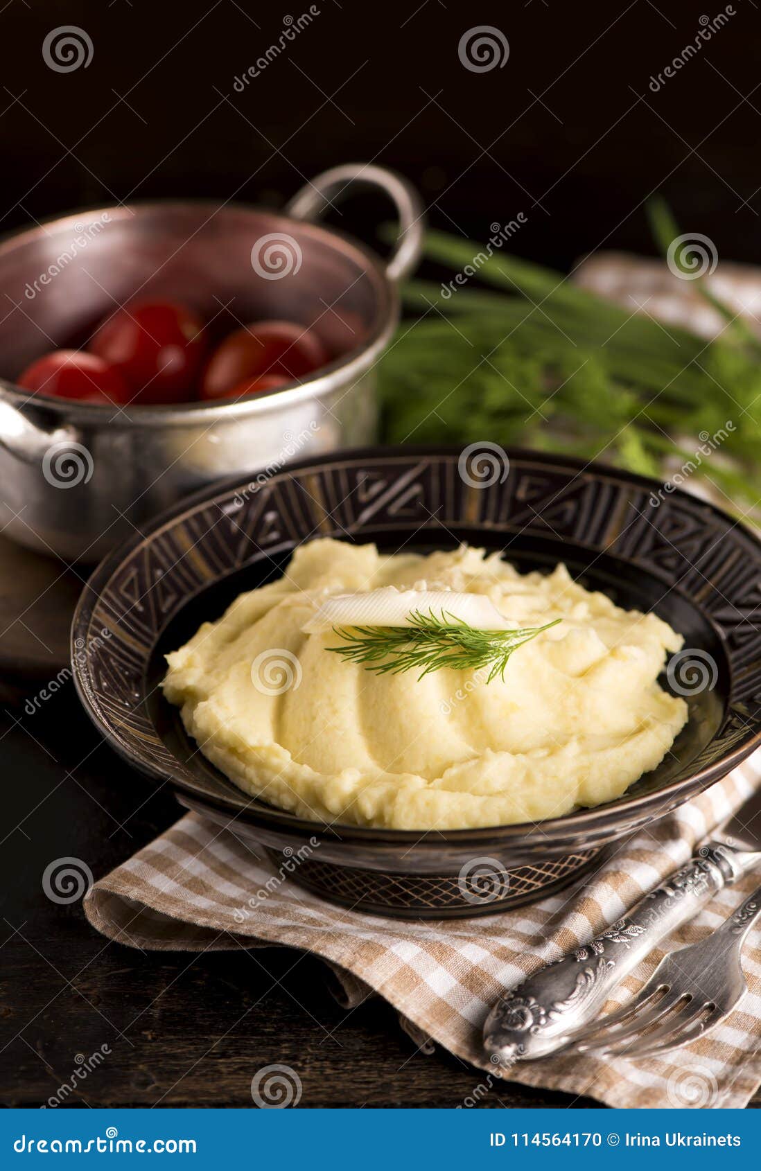 Mashed Potatoes in Bowl on Wooden Table Stock Photo Image of