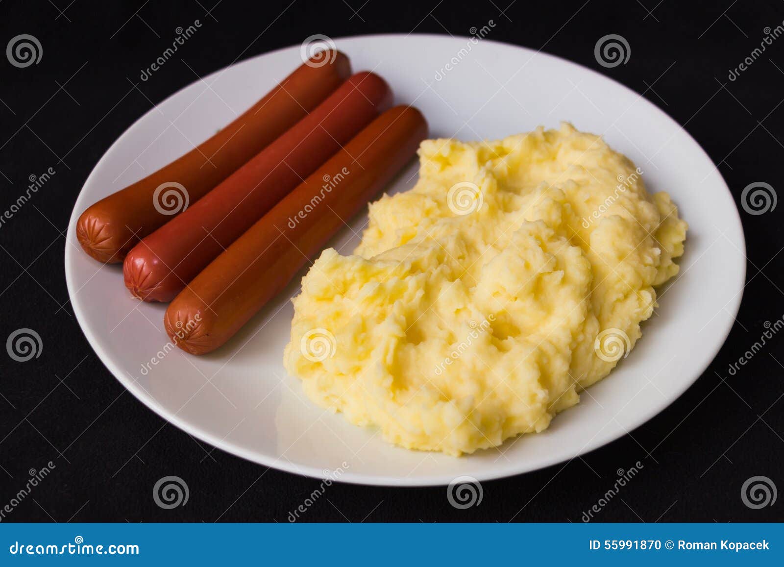 Mashed Potatoes Sausages Dark Background Stock Photo - Image of kitchen ...