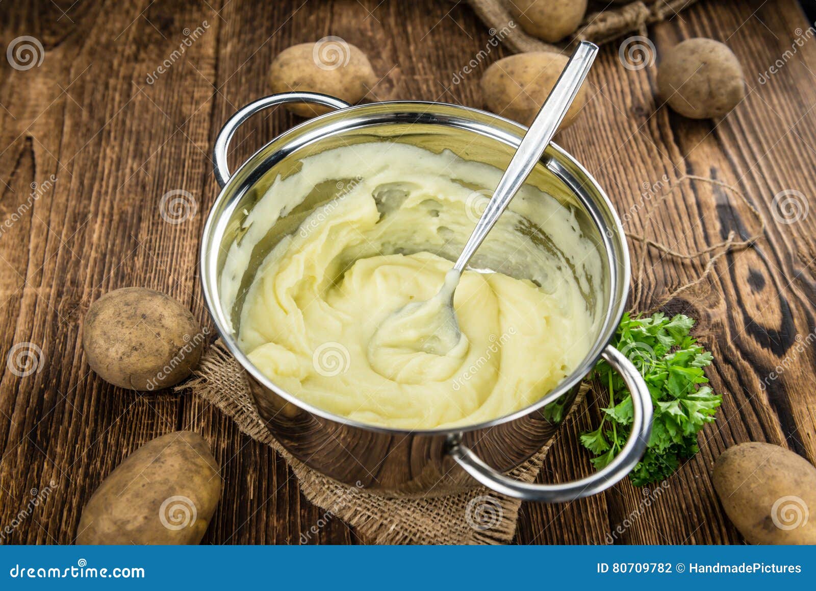 Mashed Potatoes Selective Focus on Vintage Wooden Background Stock ...