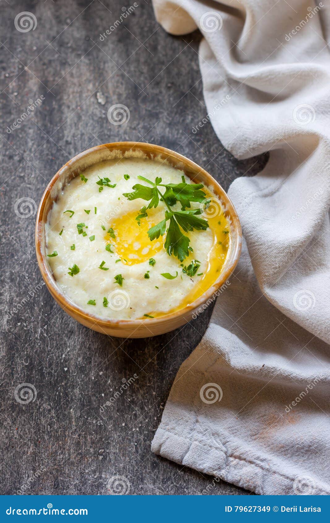 Mashed Potatoes with Vegetable Oil and Parsley Stock Image Image of plate, napkin 79627349