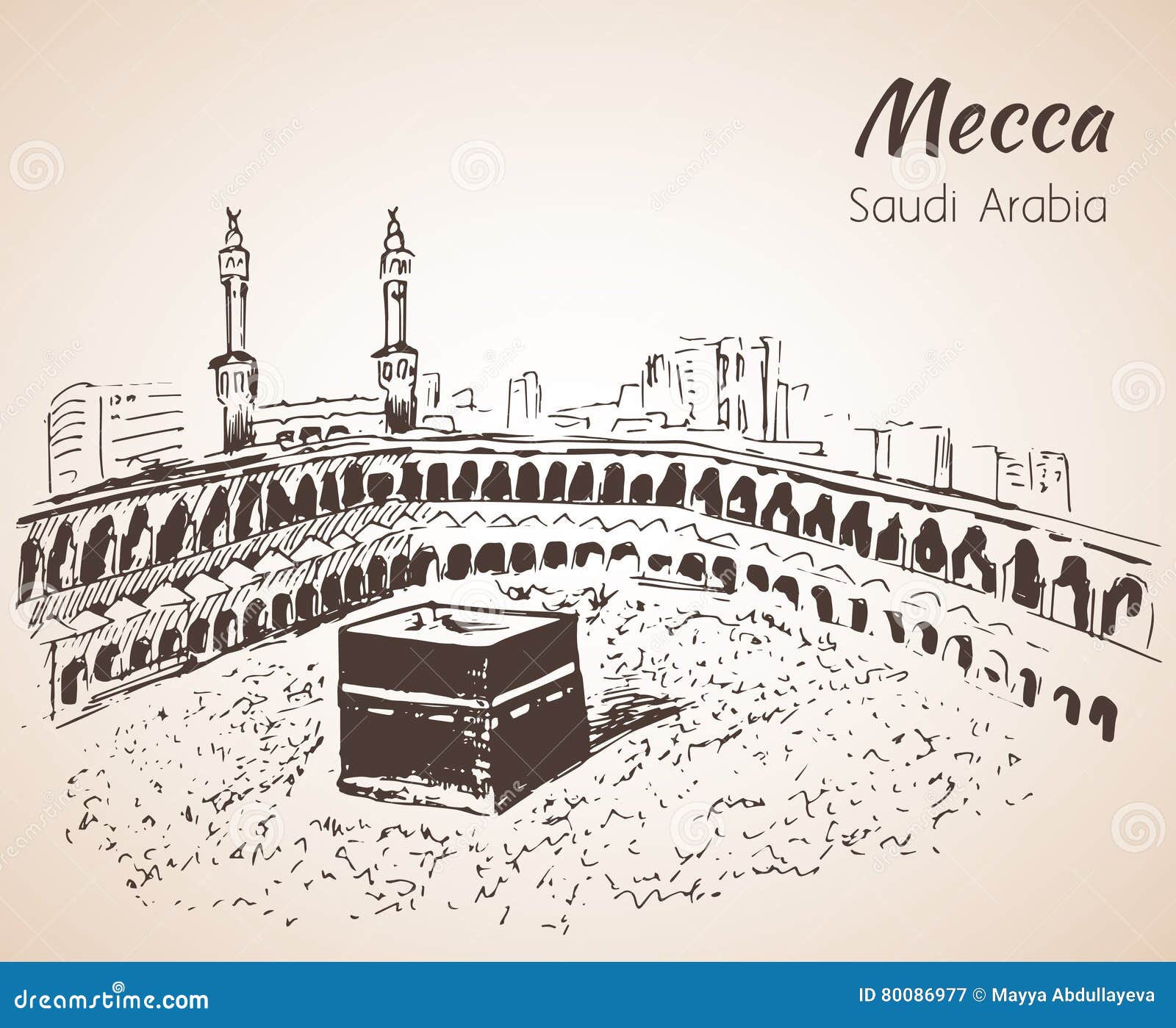 masjid al-haram sketch. mecca.