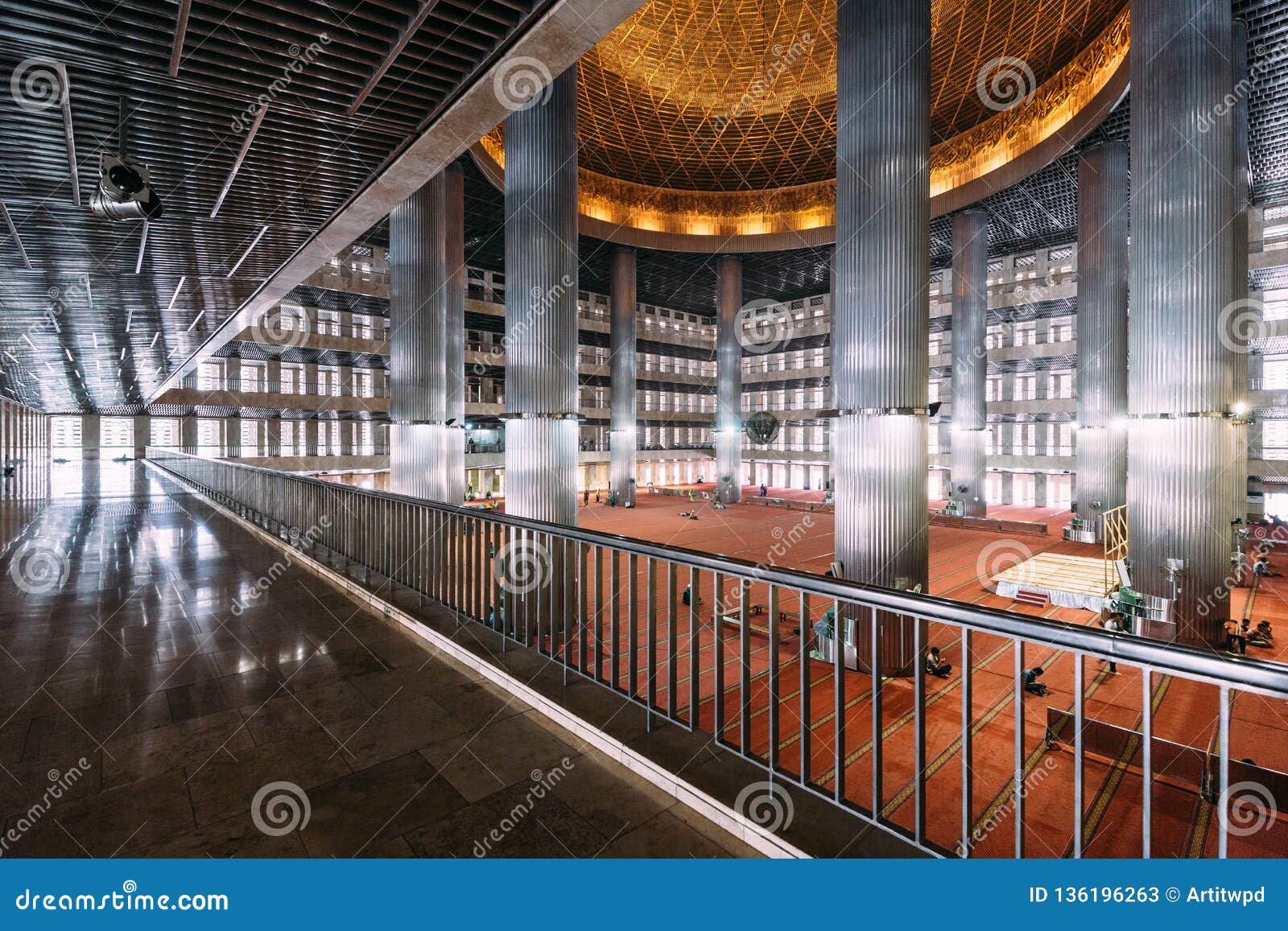 Masjid Istiqlal Interior With Prayers In Indonesia Is The