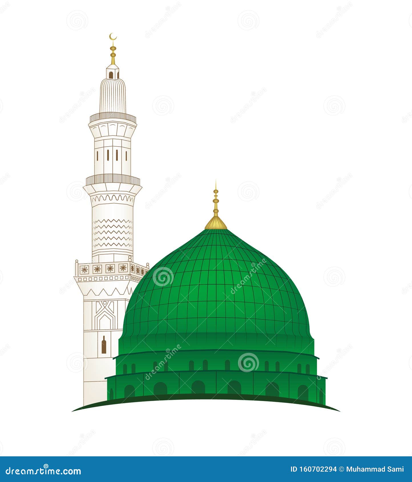 Masjid Nabawi Madina Tun Nabi Im Grauen Hintergrund Vektor Abbildung Illustration Von Grun Gott 160702294