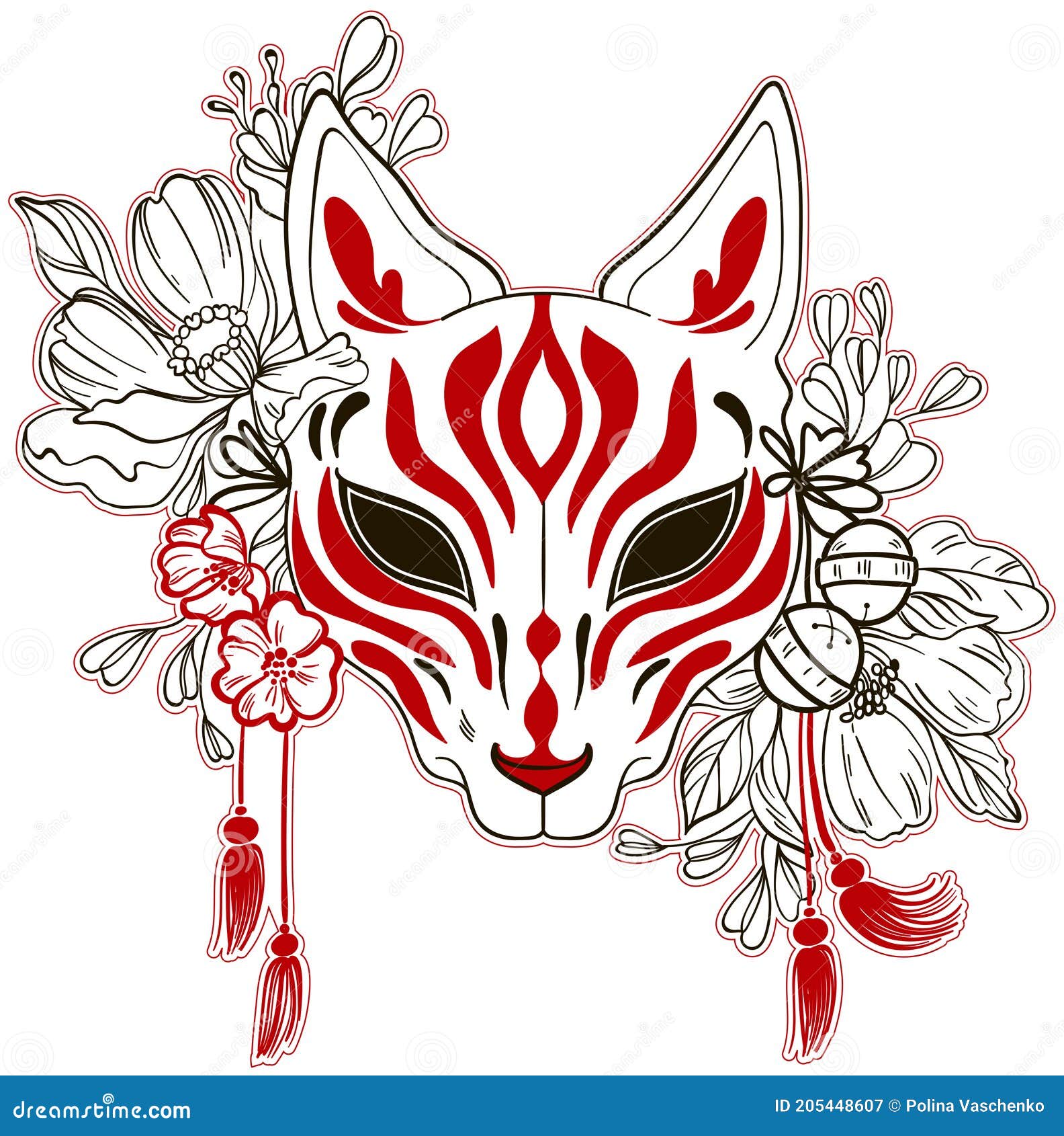 Kabuki Theatre Mask. Japanese Vector Style. Stock Vector - Illustration ...