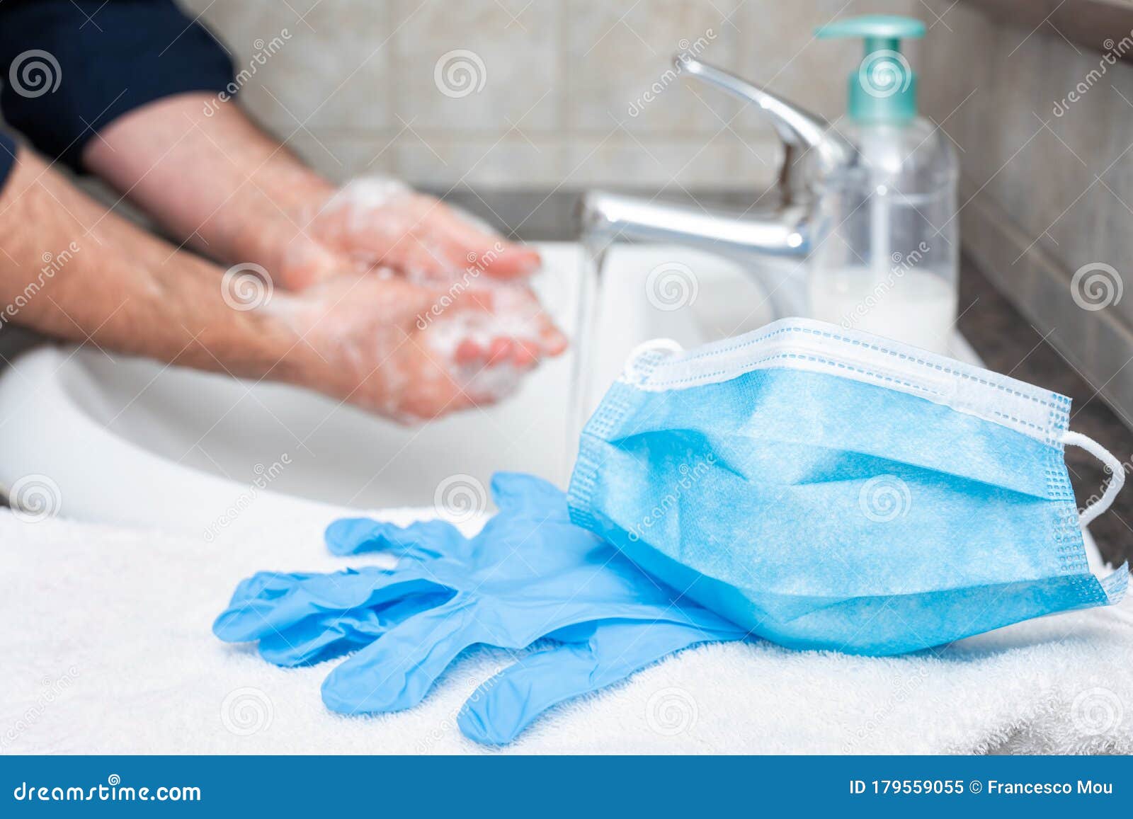 mask, gloves and hand washing to prevent the coronavirus infection. covid-19 pandemic prevention