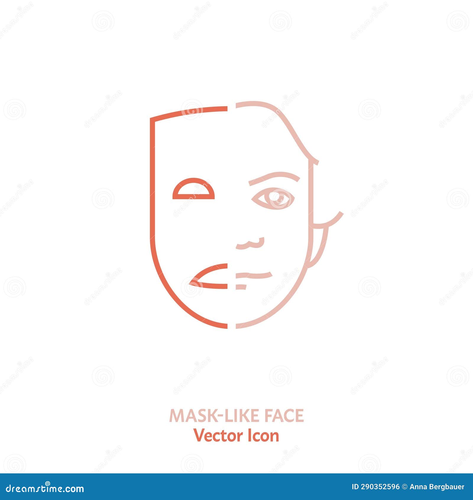 mask-like face icon. mental health issue. thin line pictogram.
