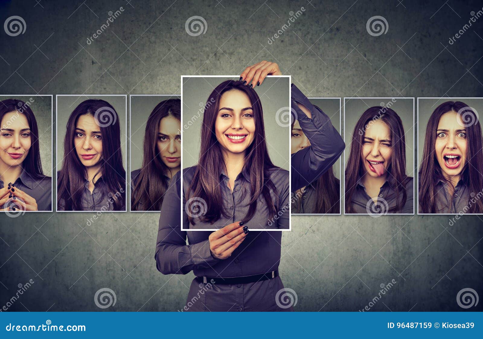 masked woman expressing different emotions